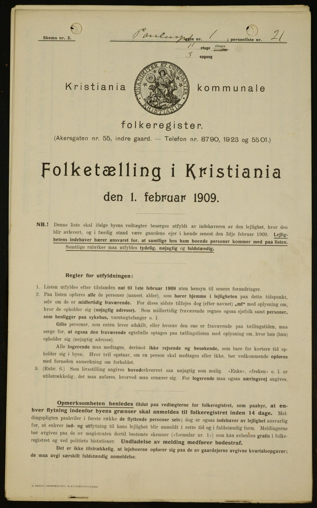 OBA, Municipal Census 1909 for Kristiania, 1909, p. 71130