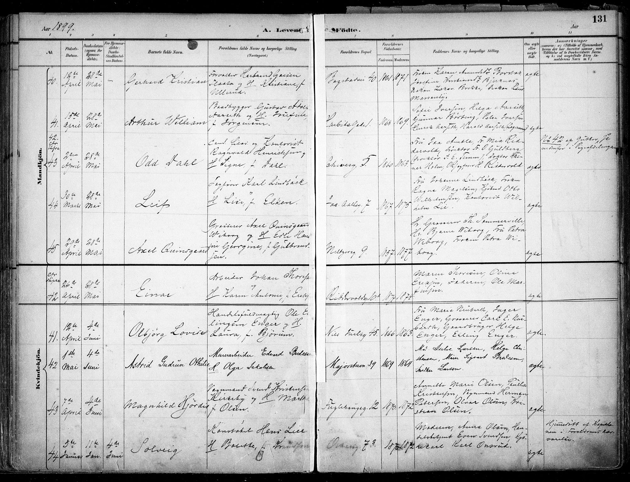 Uranienborg prestekontor Kirkebøker, AV/SAO-A-10877/F/Fa/L0005: Parish register (official) no. 5, 1895-1907, p. 131