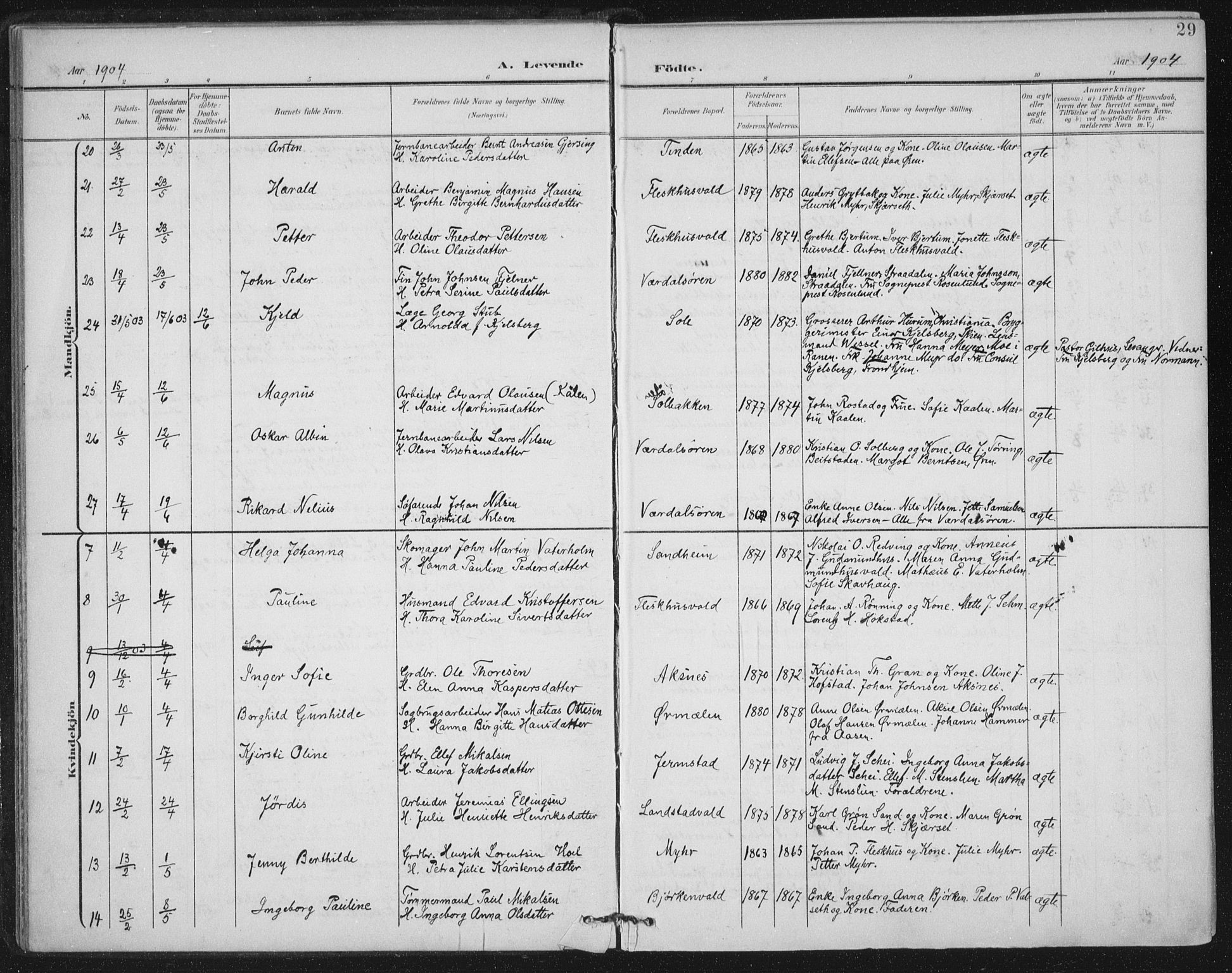 Ministerialprotokoller, klokkerbøker og fødselsregistre - Nord-Trøndelag, AV/SAT-A-1458/723/L0246: Parish register (official) no. 723A15, 1900-1917, p. 29