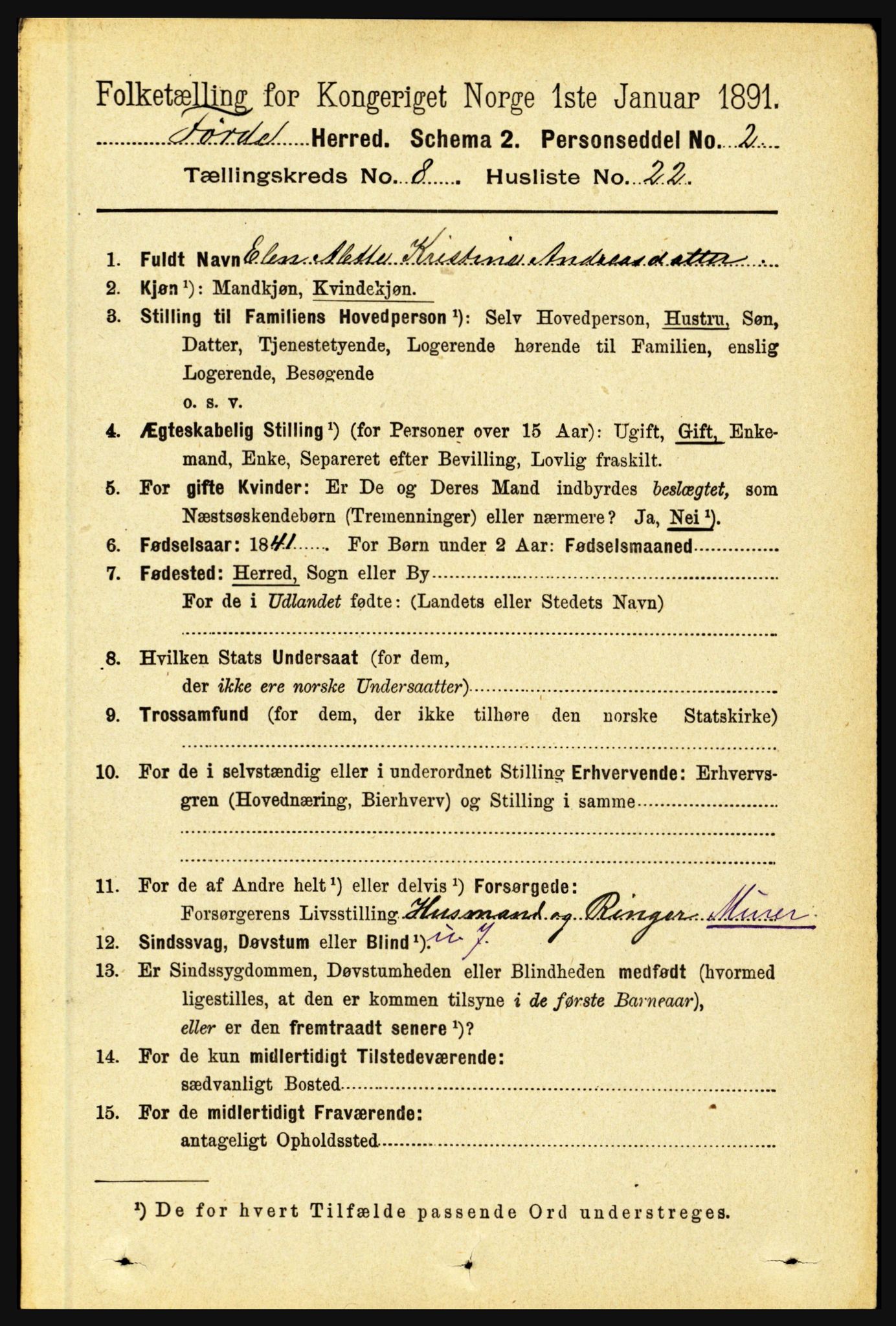 RA, 1891 census for 1432 Førde, 1891, p. 3000