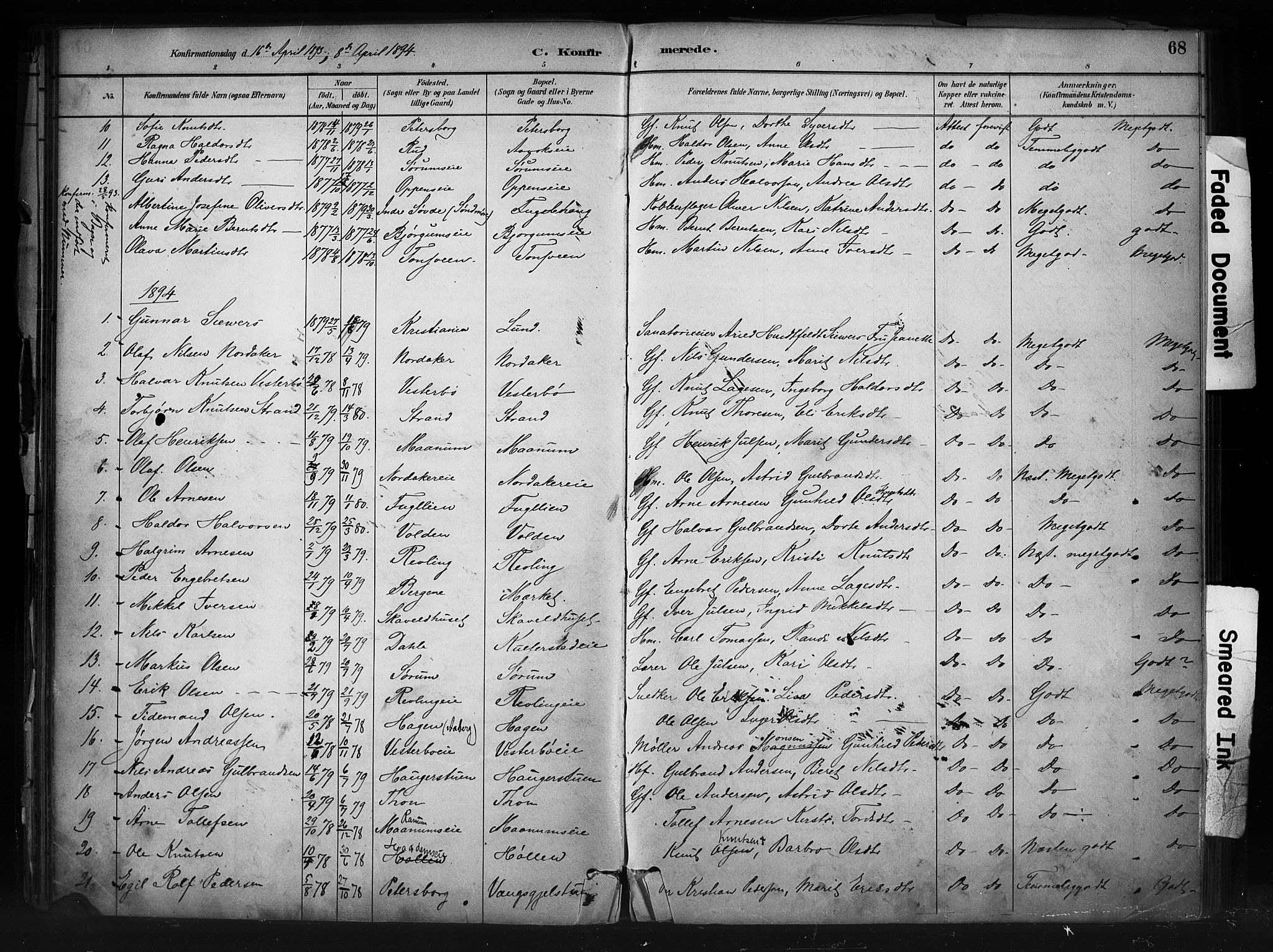 Nord-Aurdal prestekontor, AV/SAH-PREST-132/H/Ha/Haa/L0013: Parish register (official) no. 13, 1883-1895, p. 68