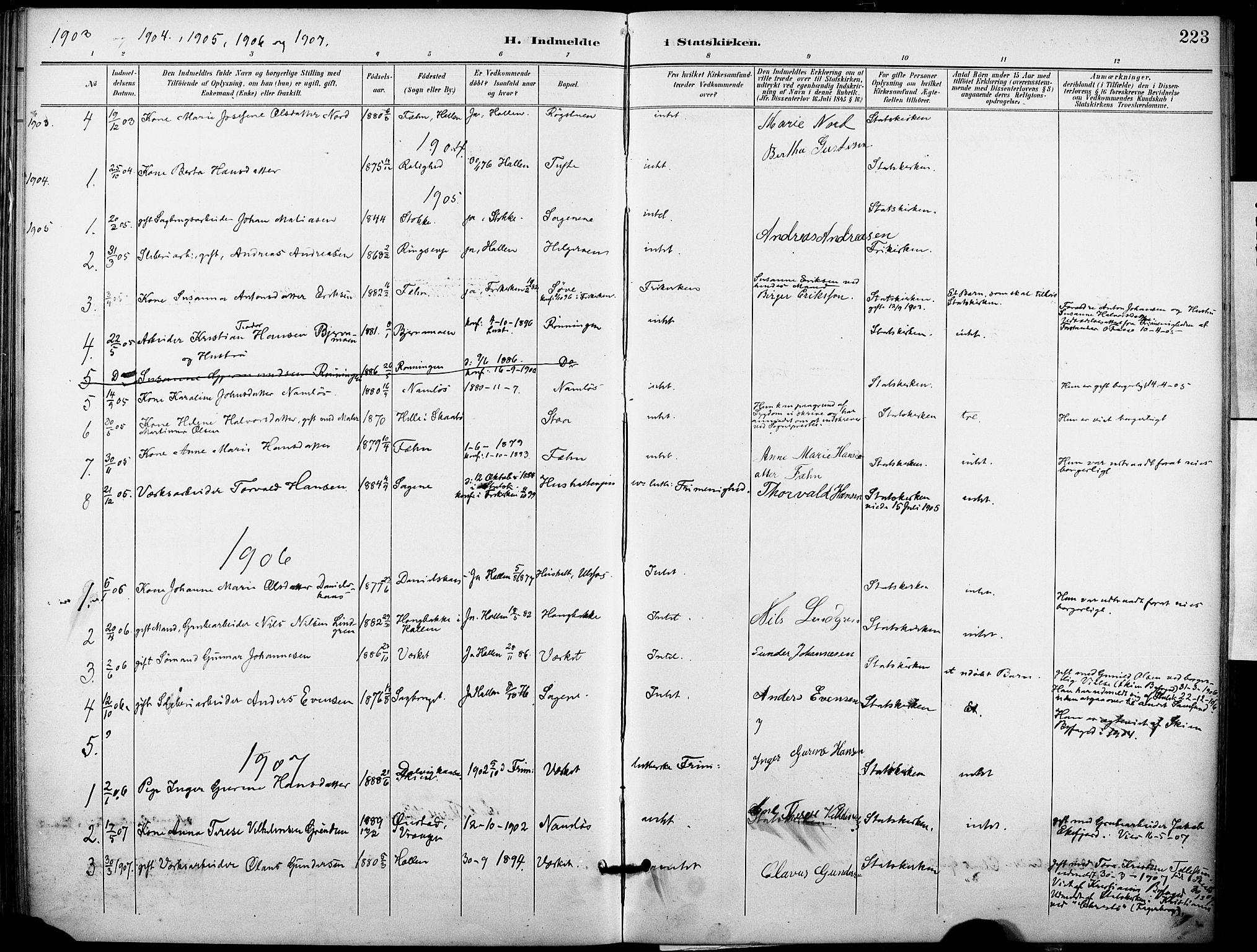 Holla kirkebøker, SAKO/A-272/F/Fa/L0010: Parish register (official) no. 10, 1897-1907, p. 223