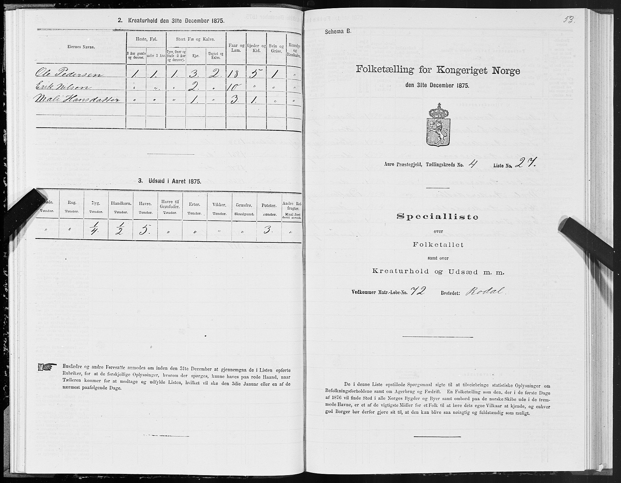 SAT, 1875 census for 1569P Aure, 1875, p. 4053