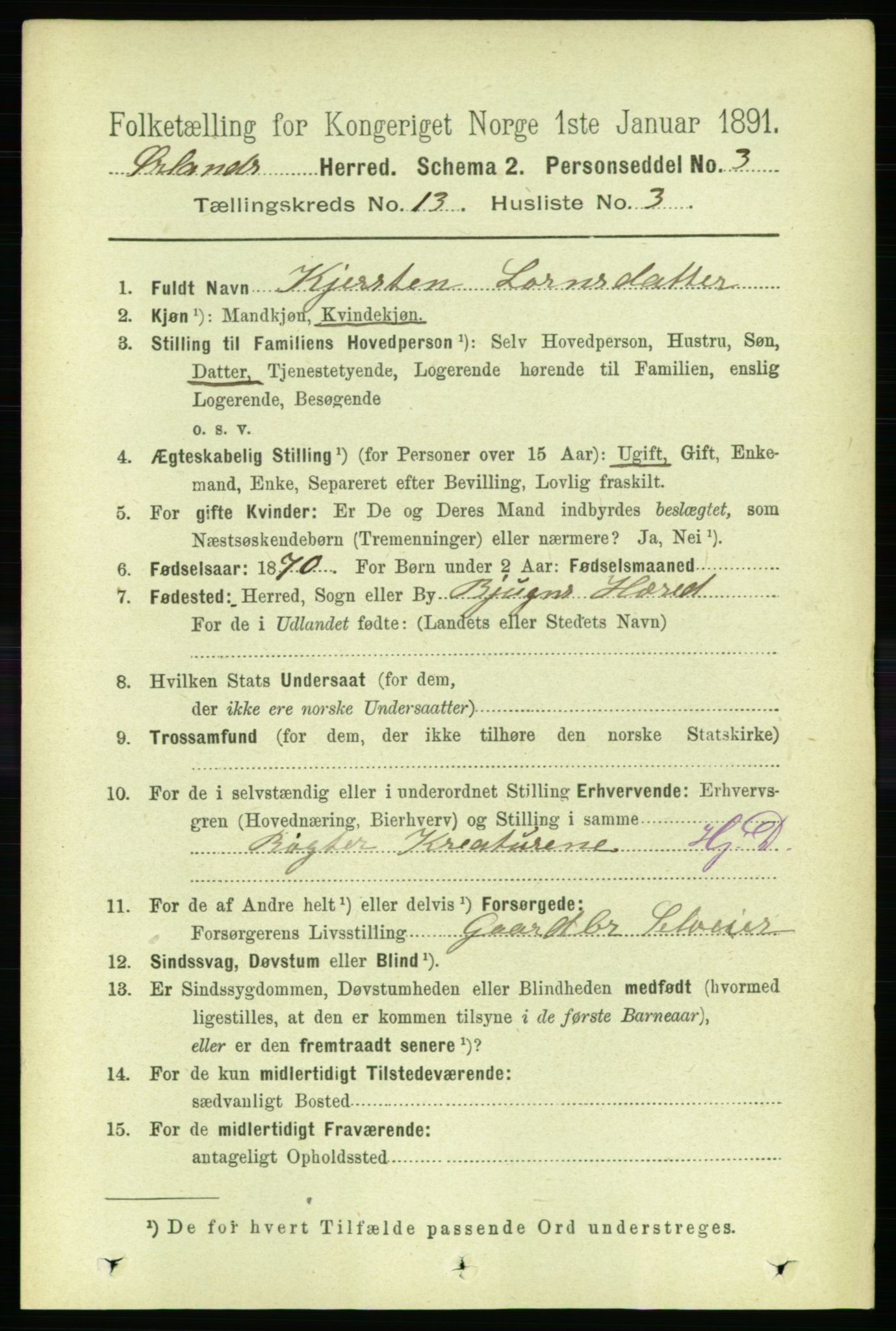 RA, 1891 census for 1621 Ørland, 1891, p. 5881