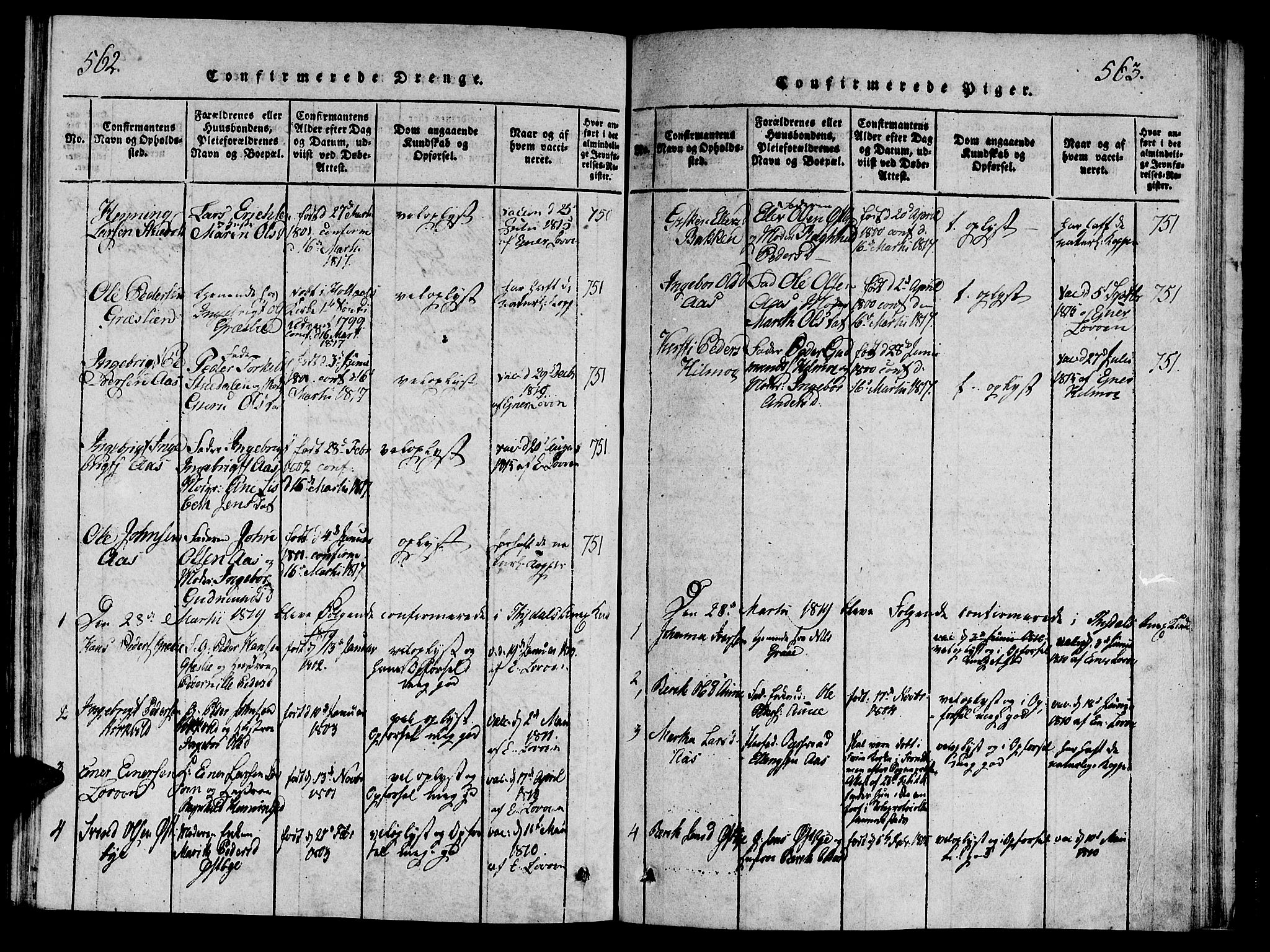 Ministerialprotokoller, klokkerbøker og fødselsregistre - Sør-Trøndelag, SAT/A-1456/695/L1142: Parish register (official) no. 695A04 /2, 1816-1824, p. 562-563