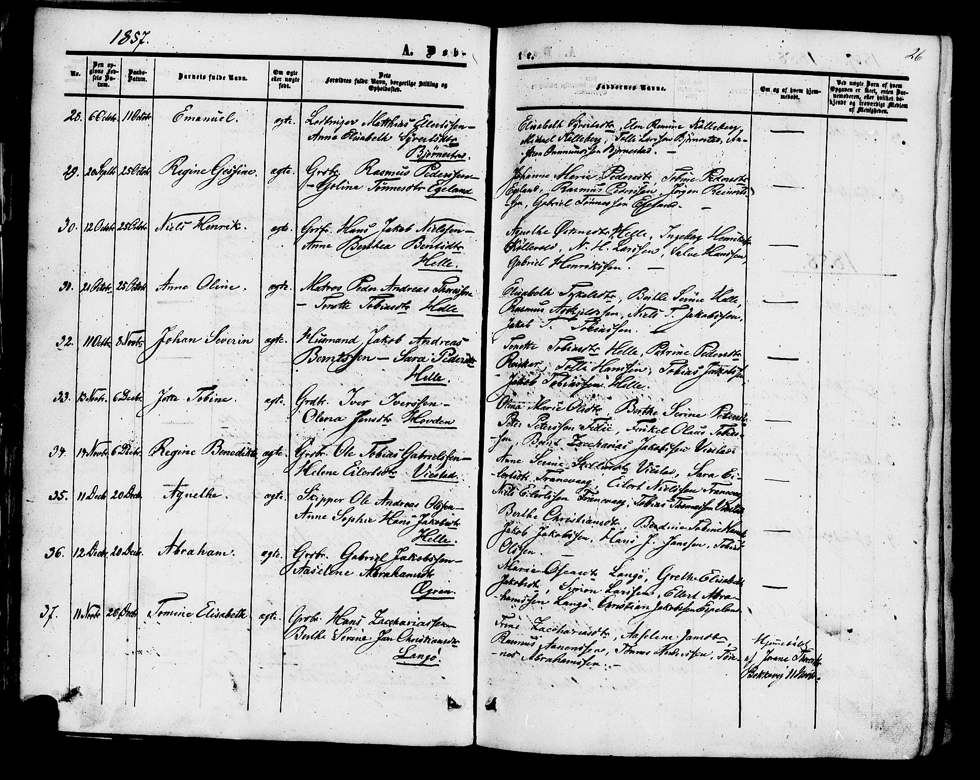 Herad sokneprestkontor, AV/SAK-1111-0018/F/Fa/Fab/L0004: Parish register (official) no. A 4, 1853-1885, p. 26