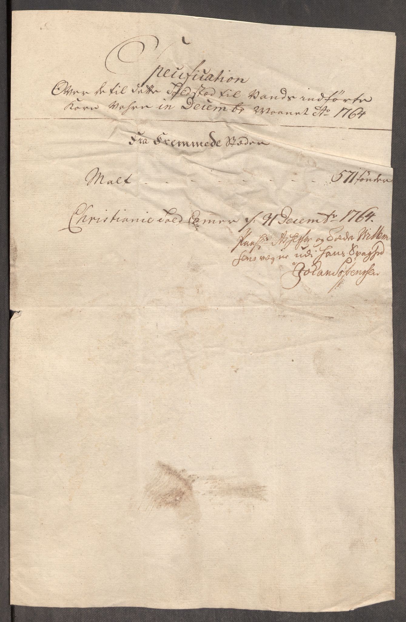 Rentekammeret inntil 1814, Realistisk ordnet avdeling, AV/RA-EA-4070/Oe/L0008: [Ø1]: Priskuranter, 1764-1768, p. 105