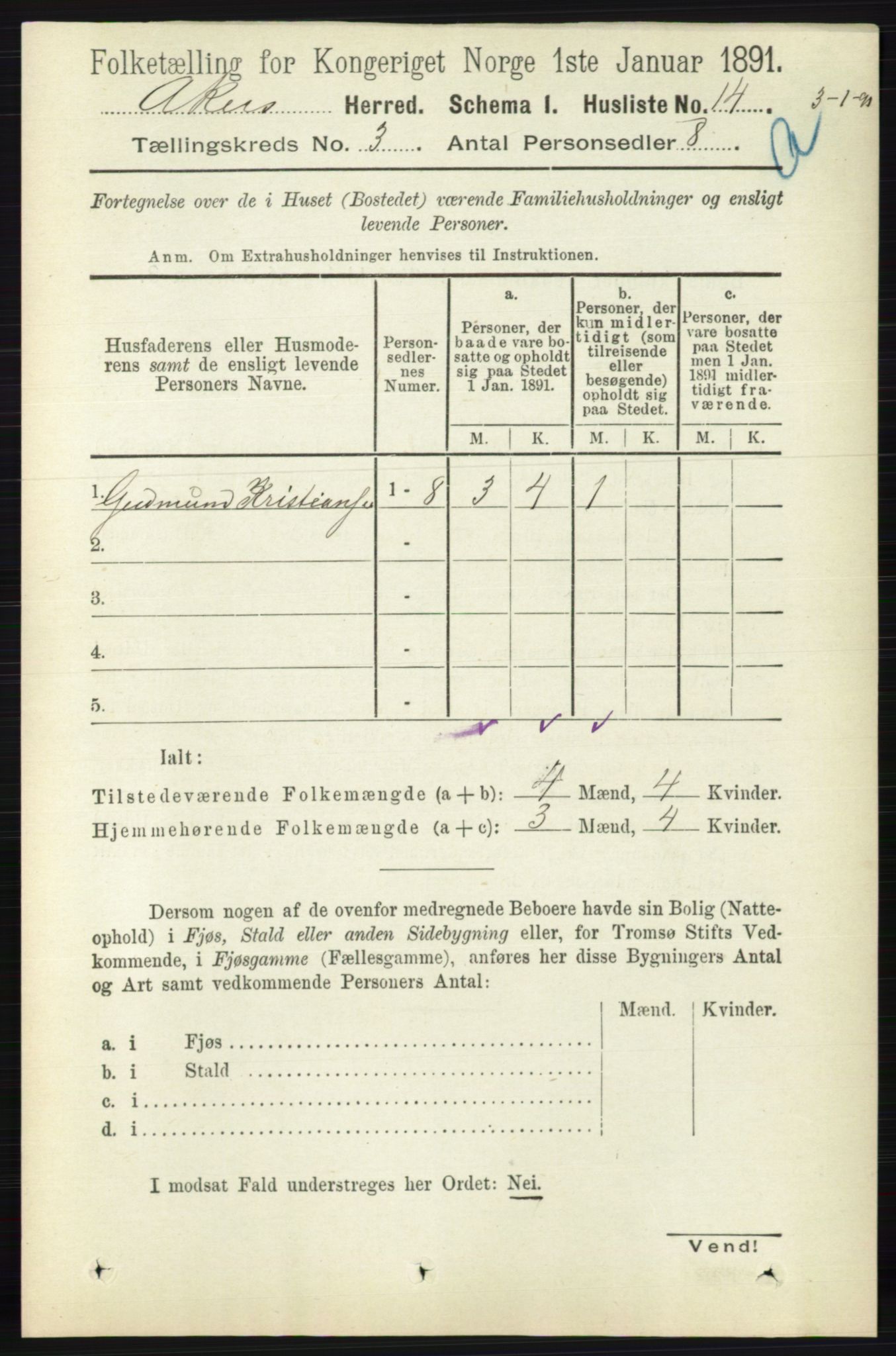 RA, 1891 census for 0218 Aker, 1891, p. 2842