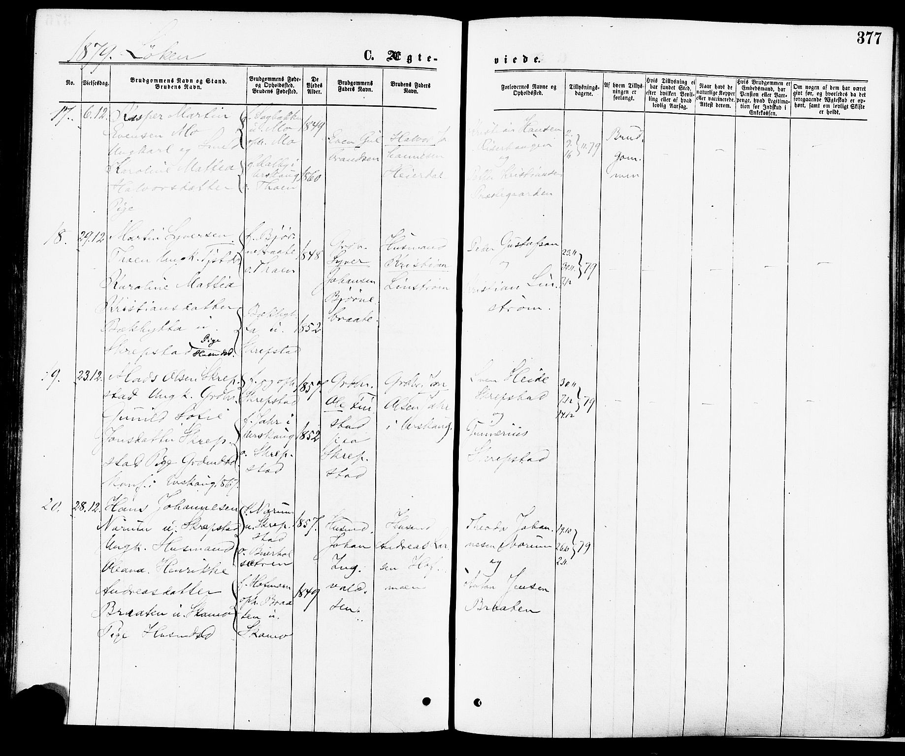 Høland prestekontor Kirkebøker, AV/SAO-A-10346a/F/Fa/L0012.a: Parish register (official) no. I 12A, 1869-1879, p. 377