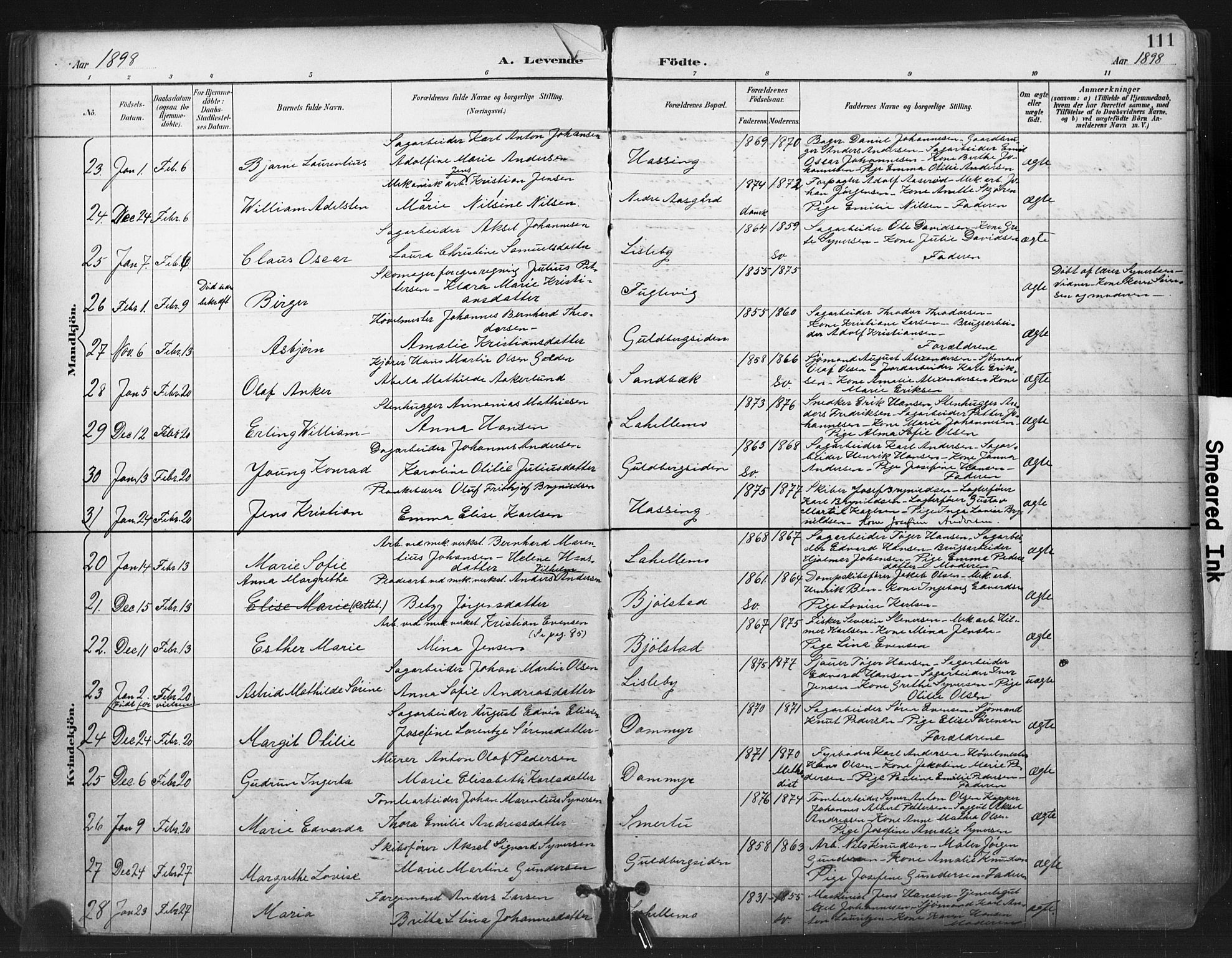Glemmen prestekontor Kirkebøker, SAO/A-10908/F/Fa/L0013: Parish register (official) no. 13, 1892-1907, p. 111