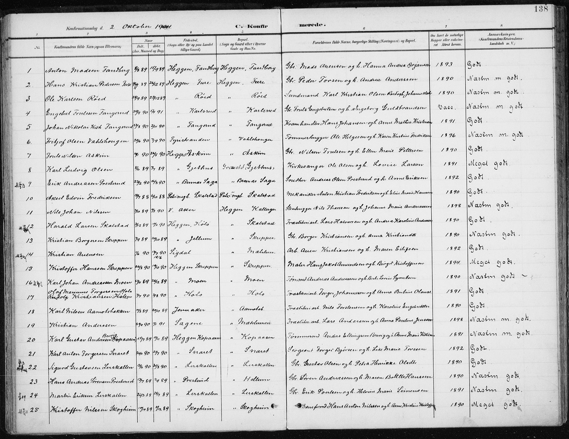 Modum kirkebøker, AV/SAKO-A-234/F/Fa/L0013: Parish register (official) no. 13, 1899-1907, p. 138