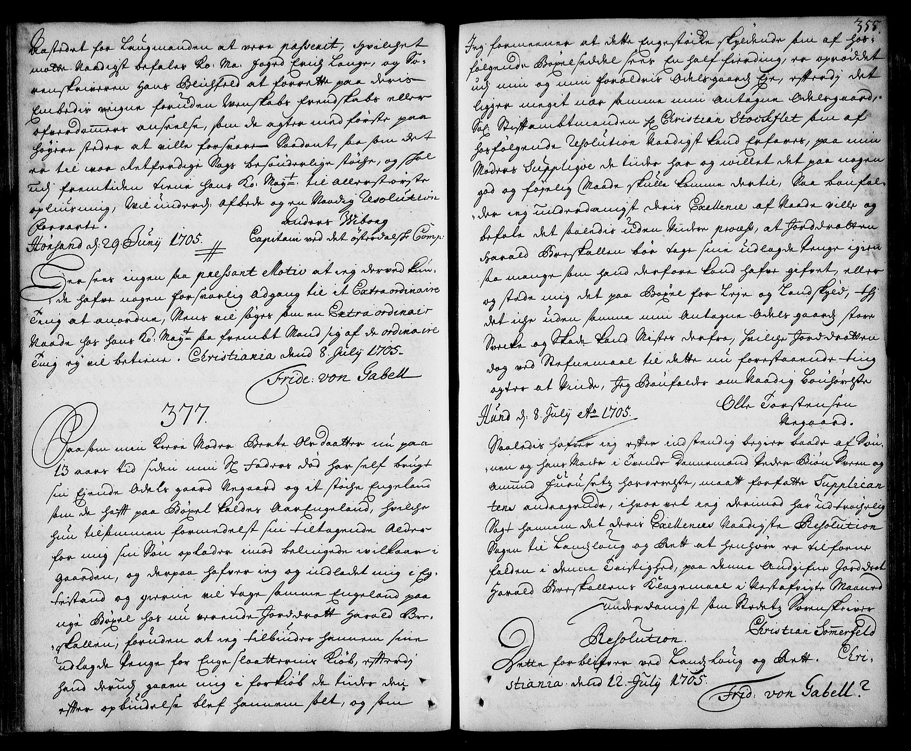 Stattholderembetet 1572-1771, AV/RA-EA-2870/Ad/L0006: Supplikasjons- og resolusjonsprotokoll, 1699-1706, p. 354b-355a