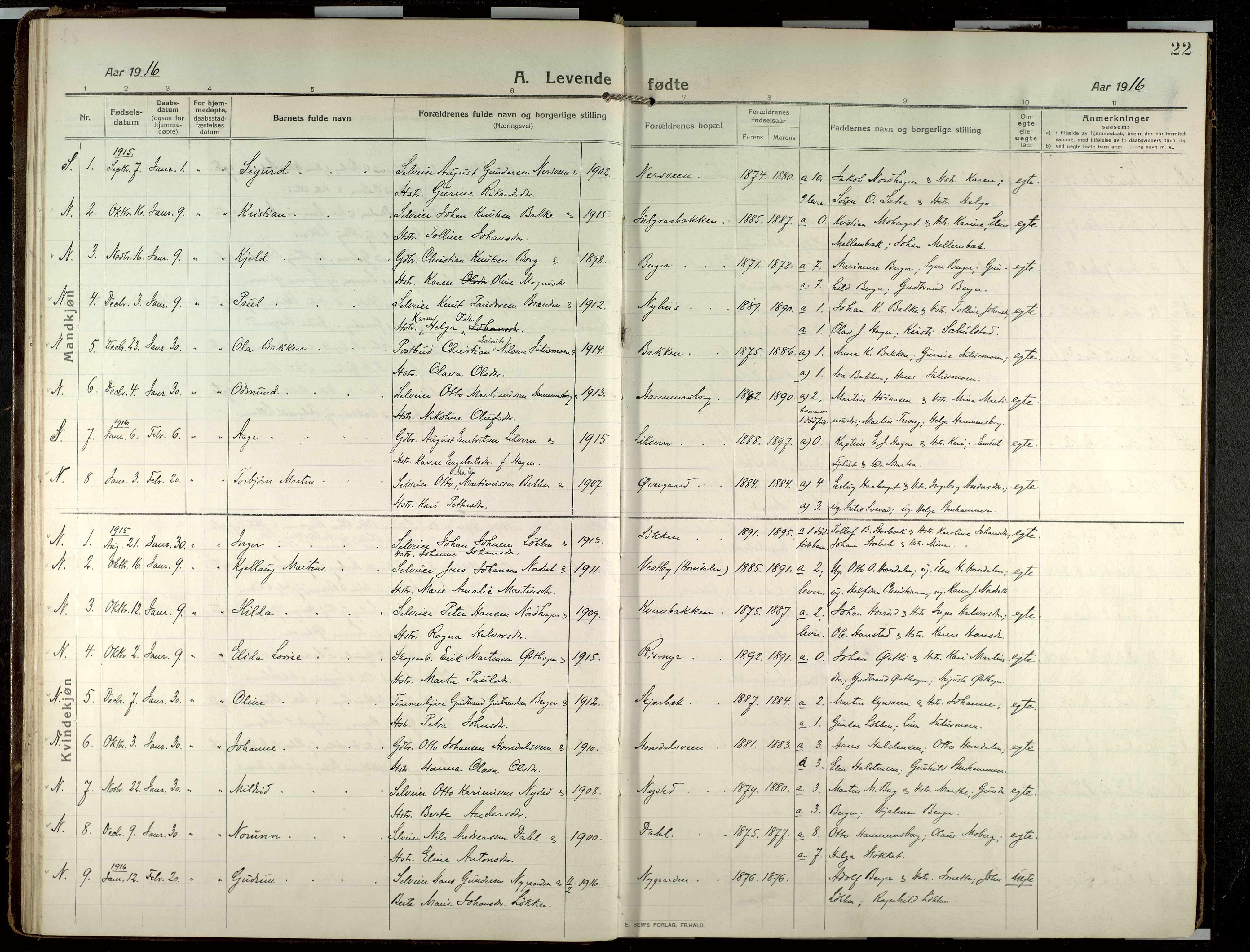 Elverum prestekontor, AV/SAH-PREST-044/H/Ha/Haa/L0022: Parish register (official) no. 22, 1913-1924, p. 22