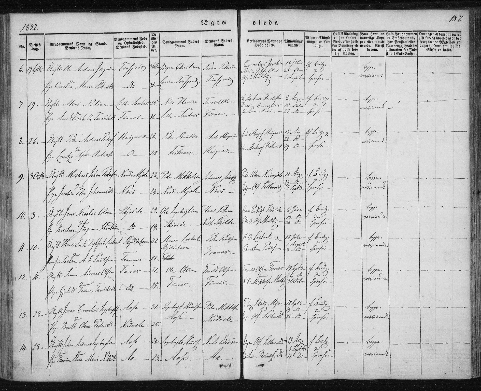 Ministerialprotokoller, klokkerbøker og fødselsregistre - Nordland, SAT/A-1459/897/L1396: Parish register (official) no. 897A04, 1842-1866, p. 187