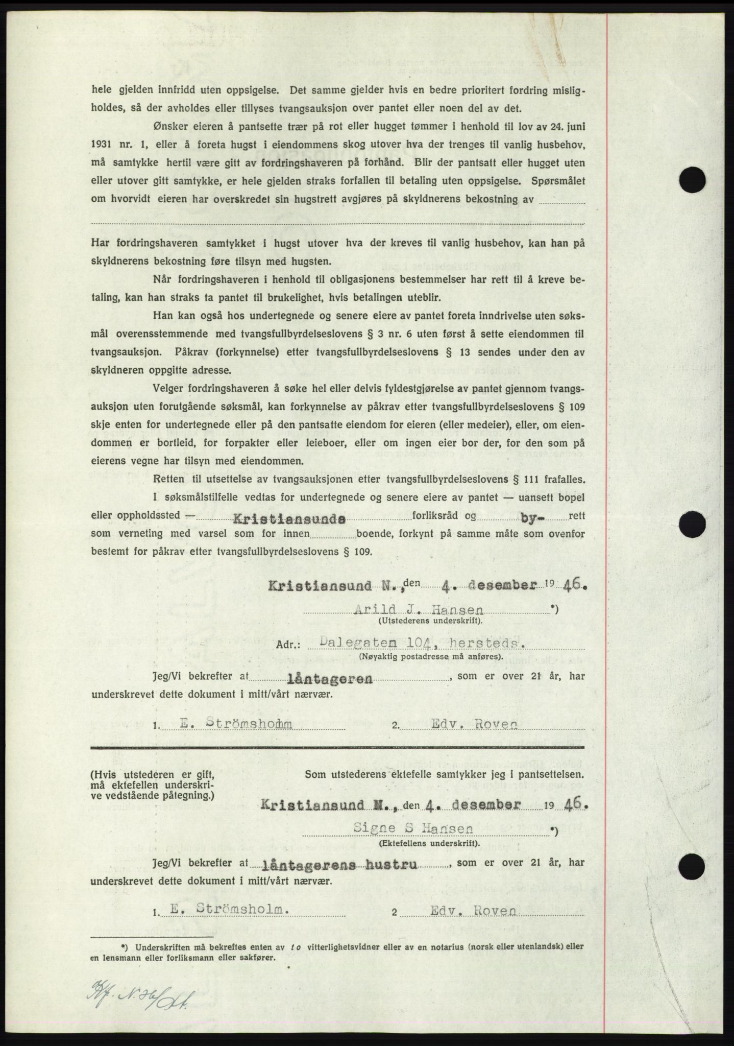 Nordmøre sorenskriveri, AV/SAT-A-4132/1/2/2Ca: Mortgage book no. B95, 1946-1947, Diary no: : 2605/1946