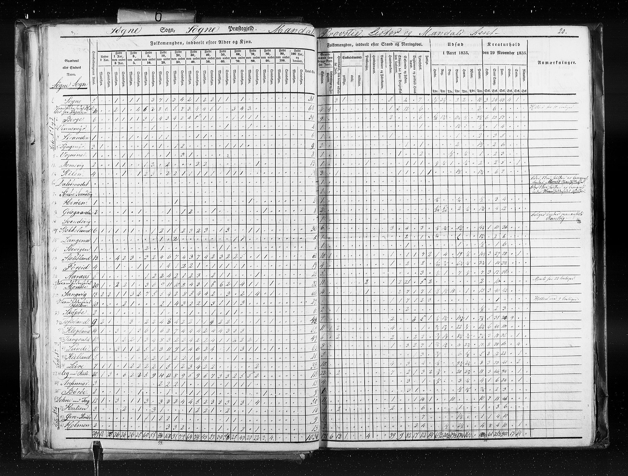 RA, Census 1835, vol. 6: Lister og Mandal amt og Stavanger amt, 1835, p. 20