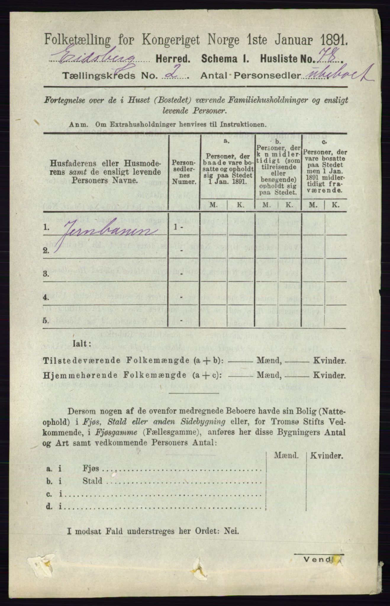 RA, 1891 census for 0125 Eidsberg, 1891, p. 835