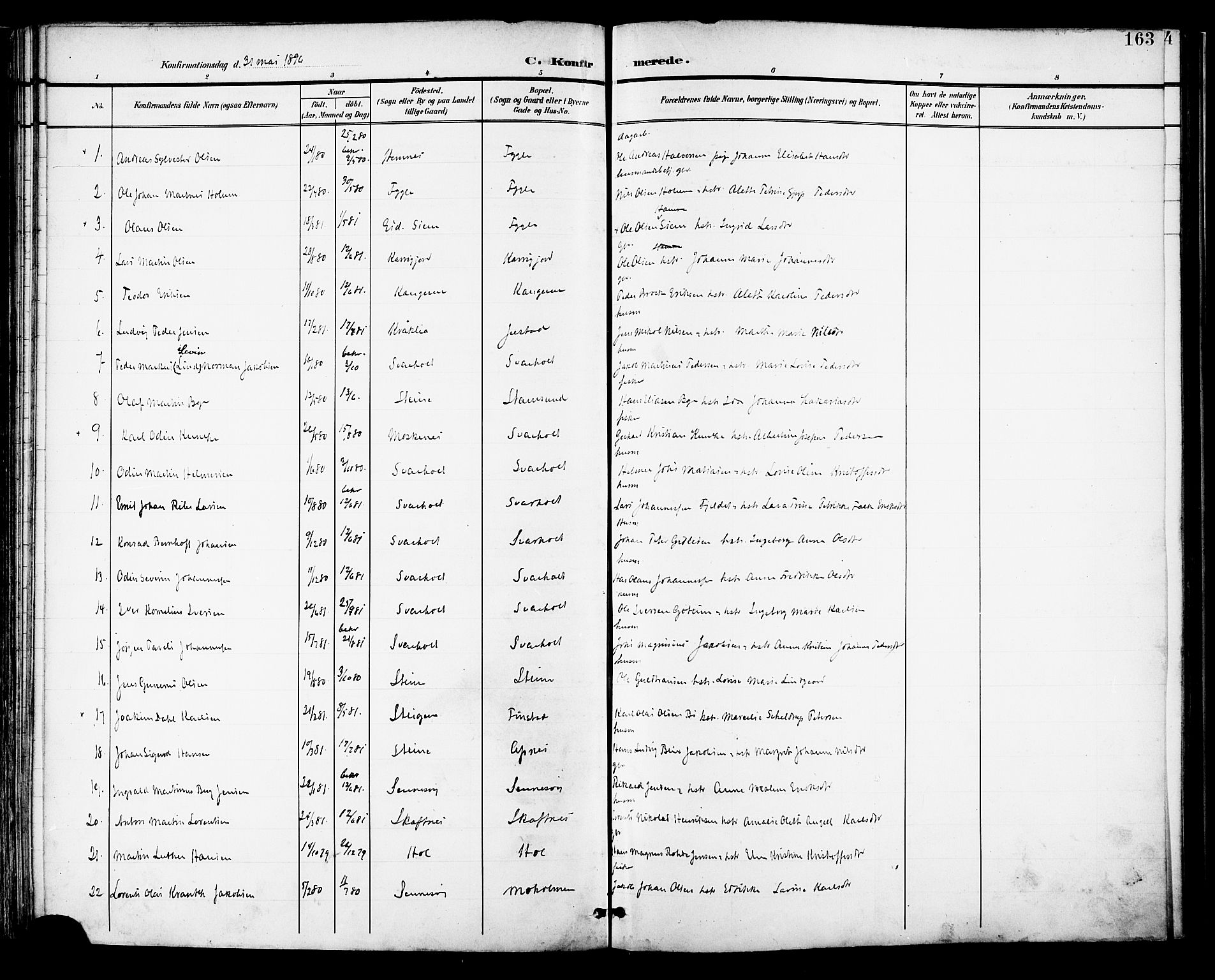 Ministerialprotokoller, klokkerbøker og fødselsregistre - Nordland, AV/SAT-A-1459/882/L1179: Parish register (official) no. 882A01, 1886-1898, p. 163