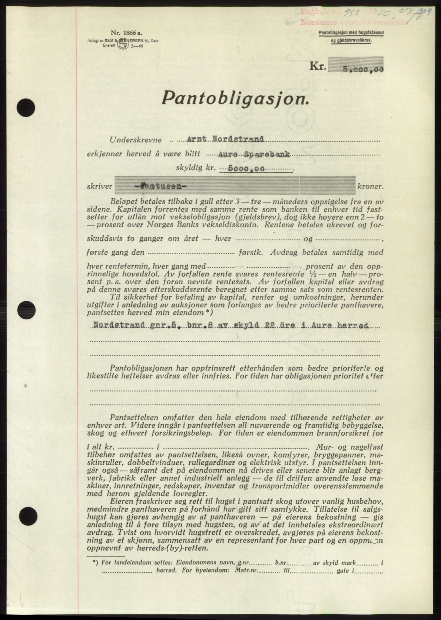 Nordmøre sorenskriveri, AV/SAT-A-4132/1/2/2Ca: Mortgage book no. B104, 1950-1950, Diary no: : 988/1950