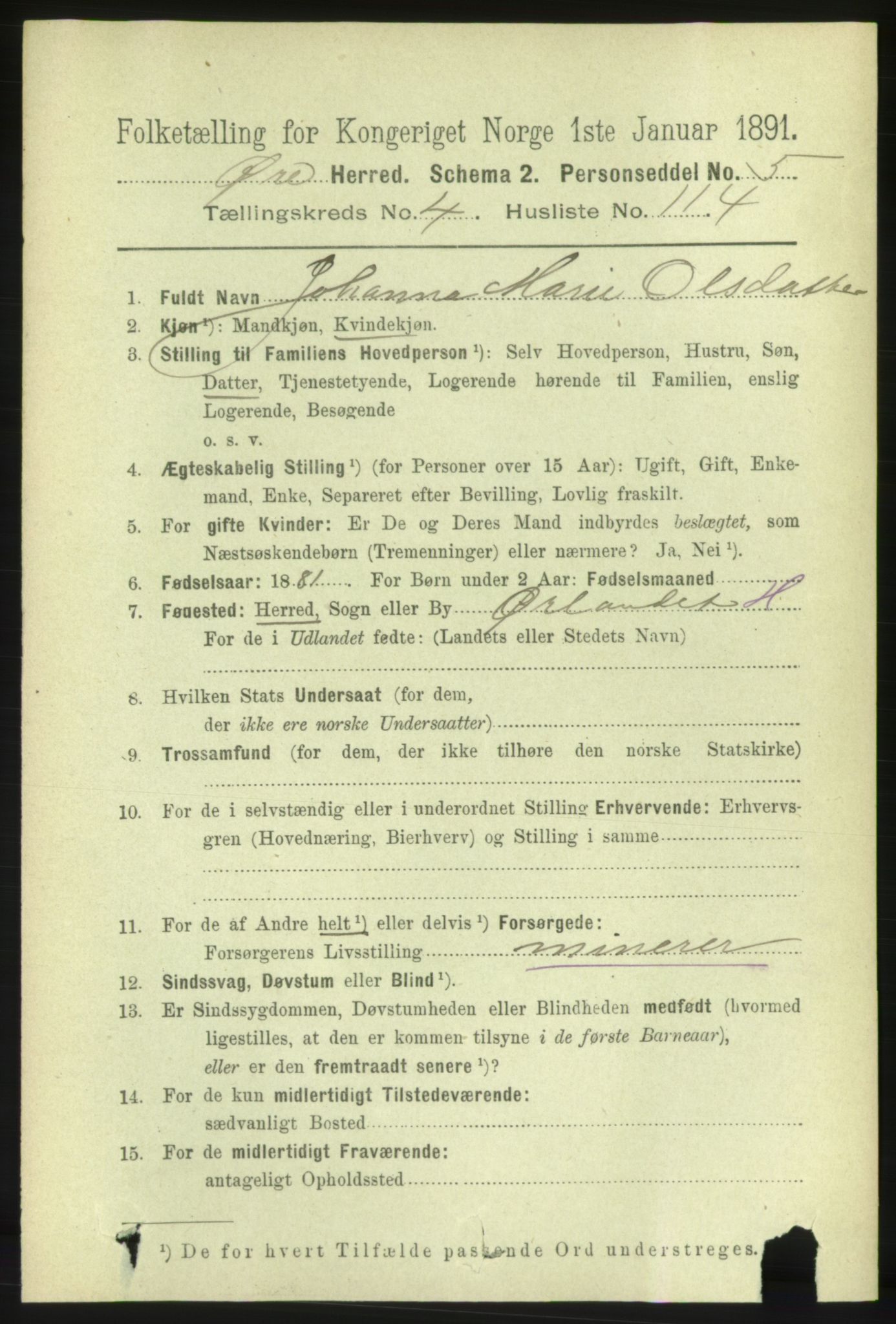 RA, 1891 census for 1558 Øre, 1891, p. 2274