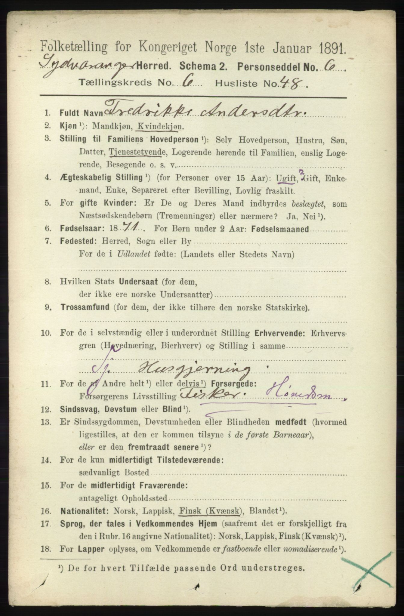 RA, 1891 census for 2030 Sør-Varanger, 1891, p. 2223