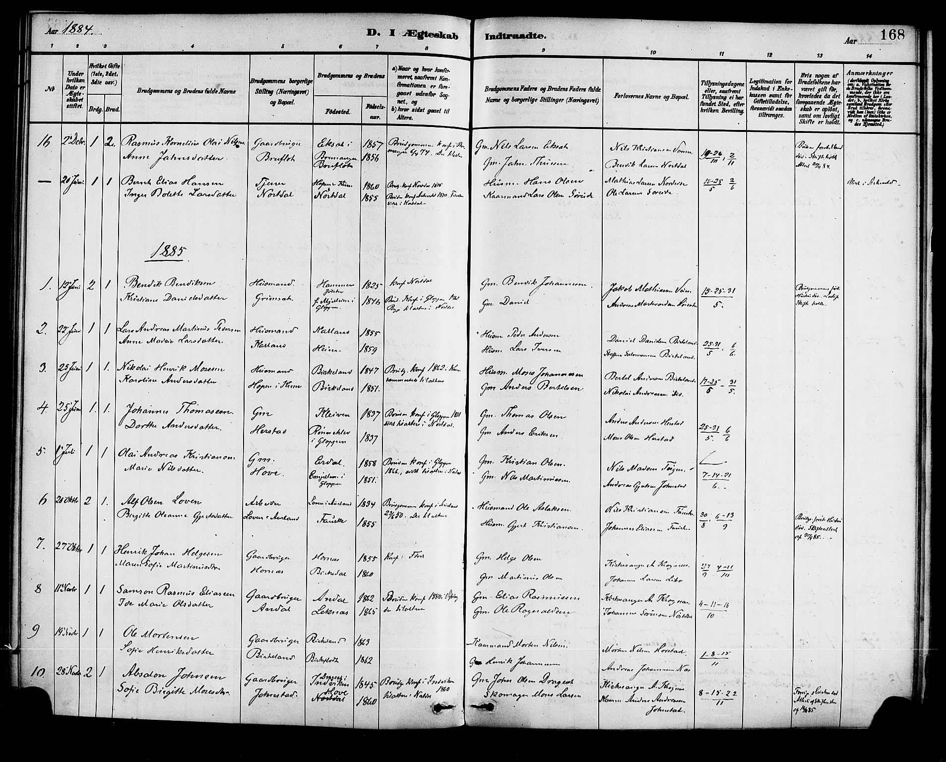 Førde sokneprestembete, AV/SAB-A-79901/H/Haa/Haad/L0001: Parish register (official) no. D 1, 1881-1898, p. 168