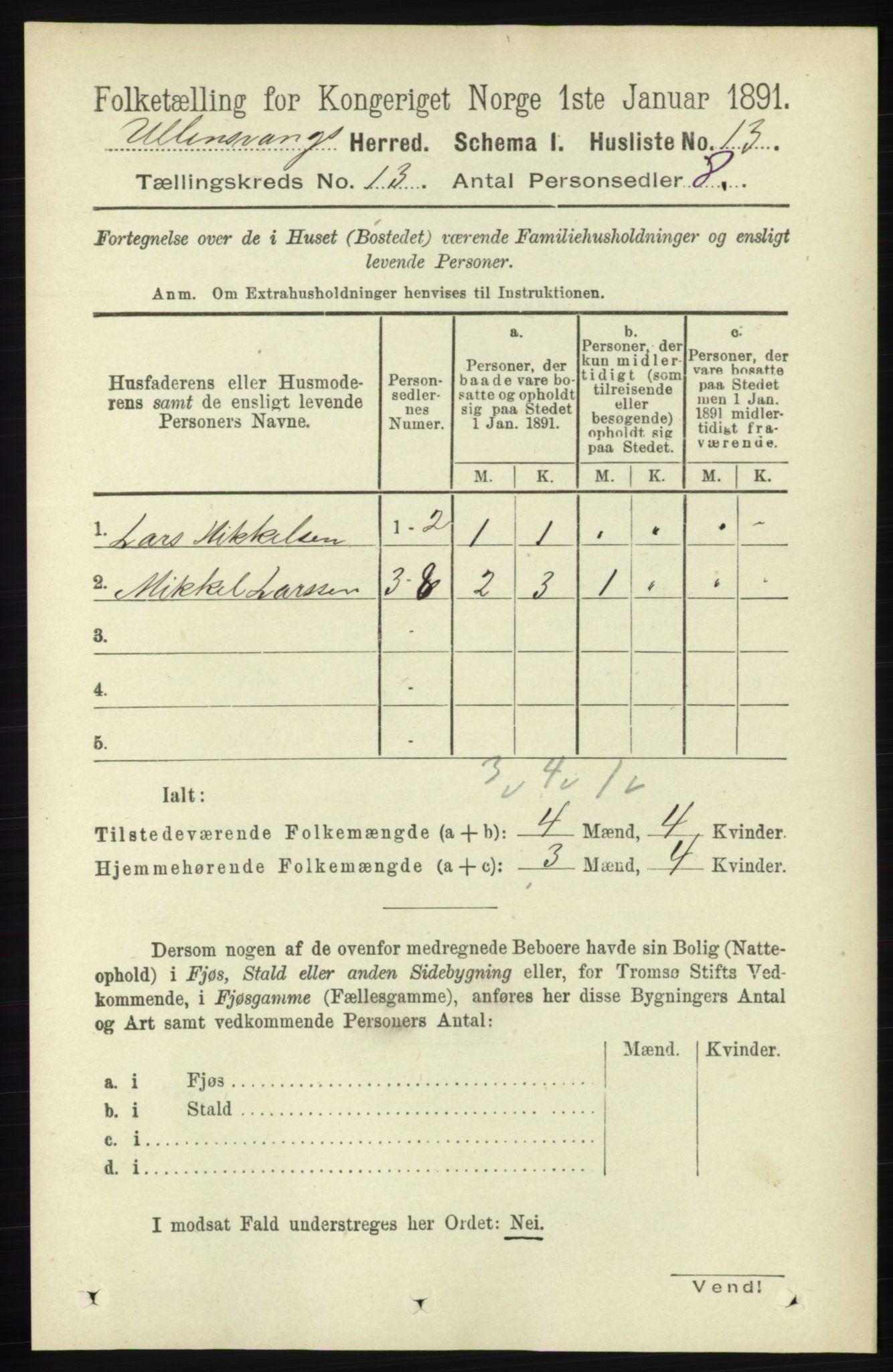 RA, 1891 census for 1230 Ullensvang, 1891, p. 5034