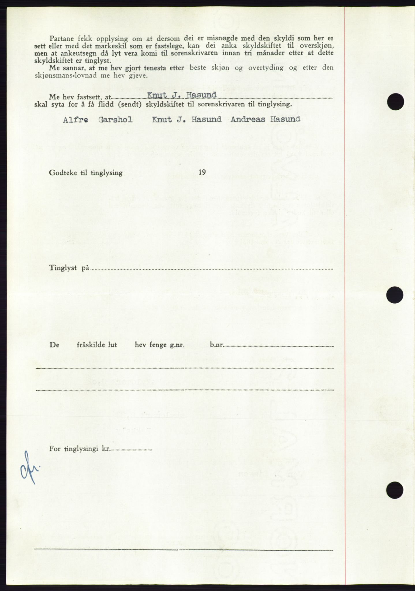 Søre Sunnmøre sorenskriveri, AV/SAT-A-4122/1/2/2C/L0084: Mortgage book no. 10A, 1949-1949, Diary no: : 1141/1949