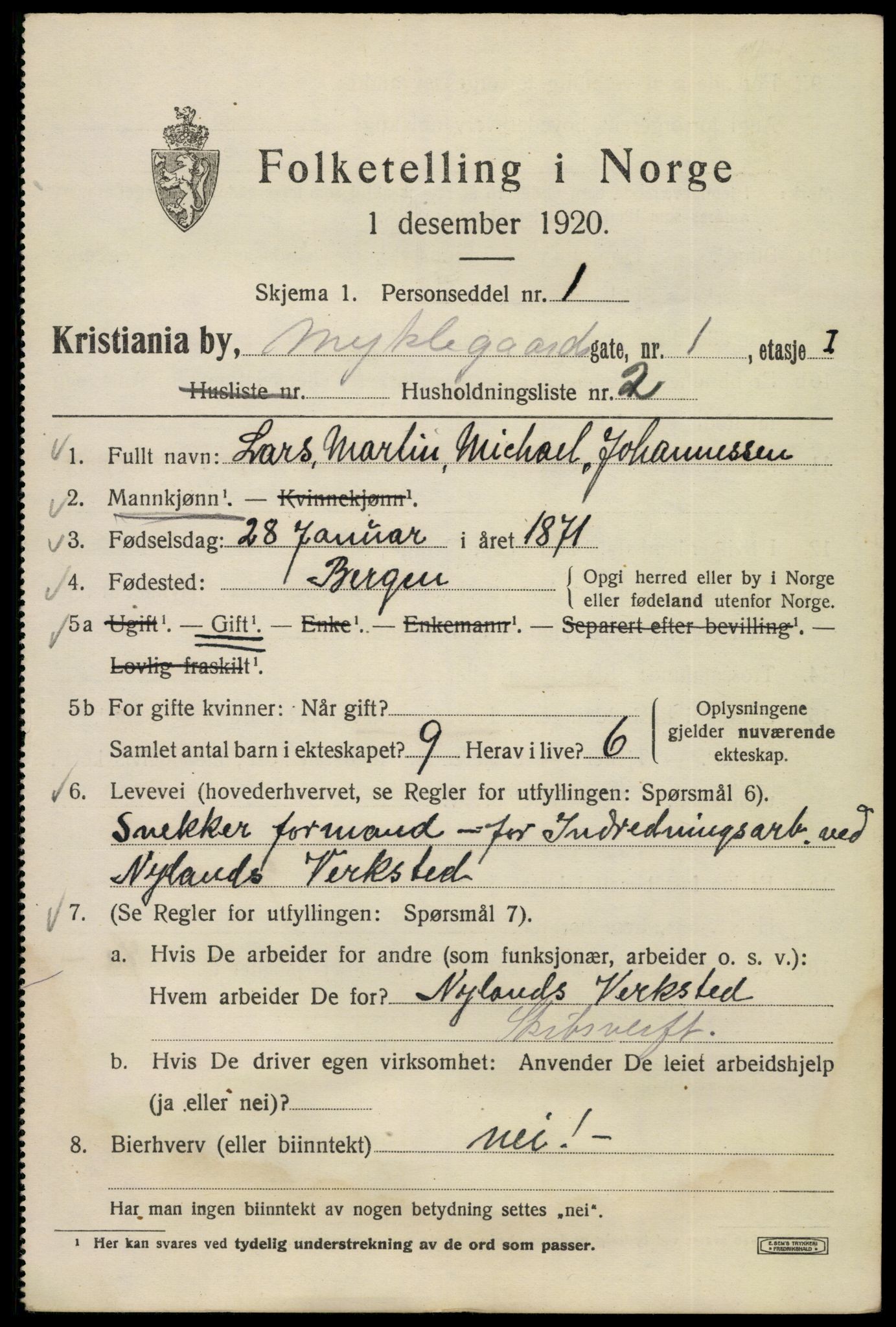 SAO, 1920 census for Kristiania, 1920, p. 405529