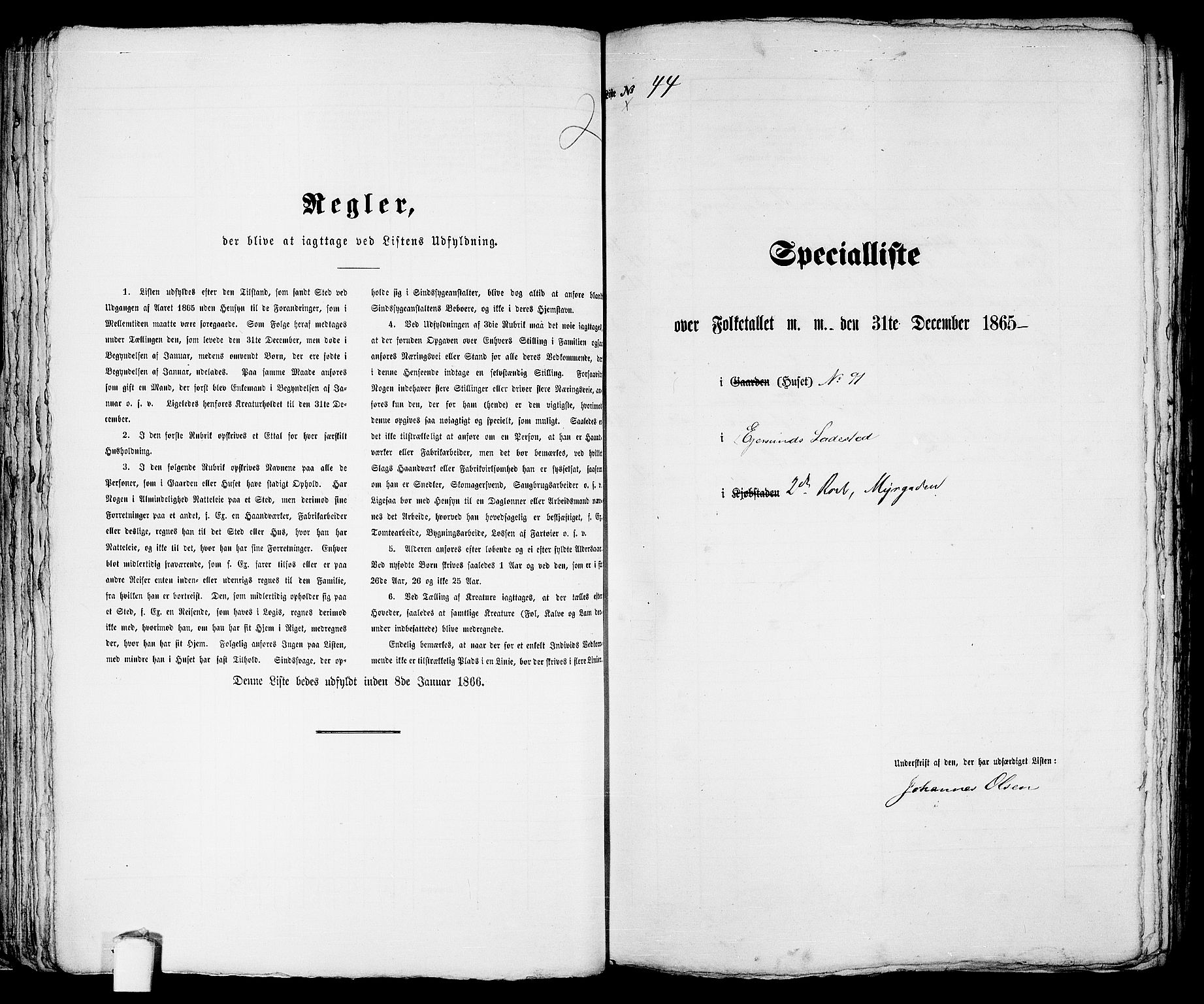 RA, 1865 census for Eigersund parish, Egersund town, 1865, p. 97