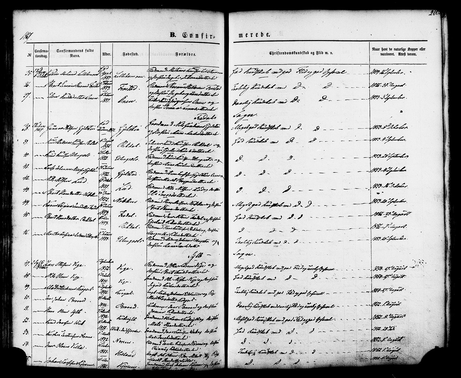 Ministerialprotokoller, klokkerbøker og fødselsregistre - Møre og Romsdal, AV/SAT-A-1454/539/L0529: Parish register (official) no. 539A02, 1848-1872, p. 200