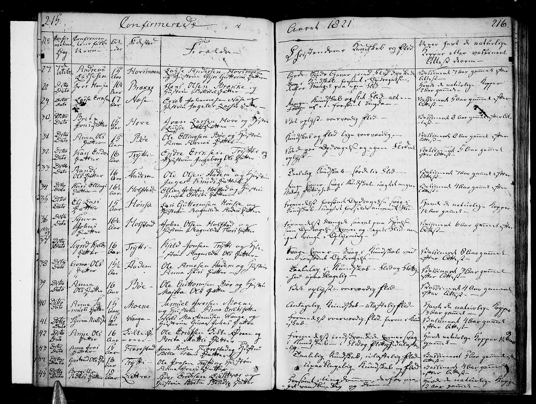 Vik sokneprestembete, SAB/A-81501: Parish register (official) no. A 6, 1821-1831, p. 215-216