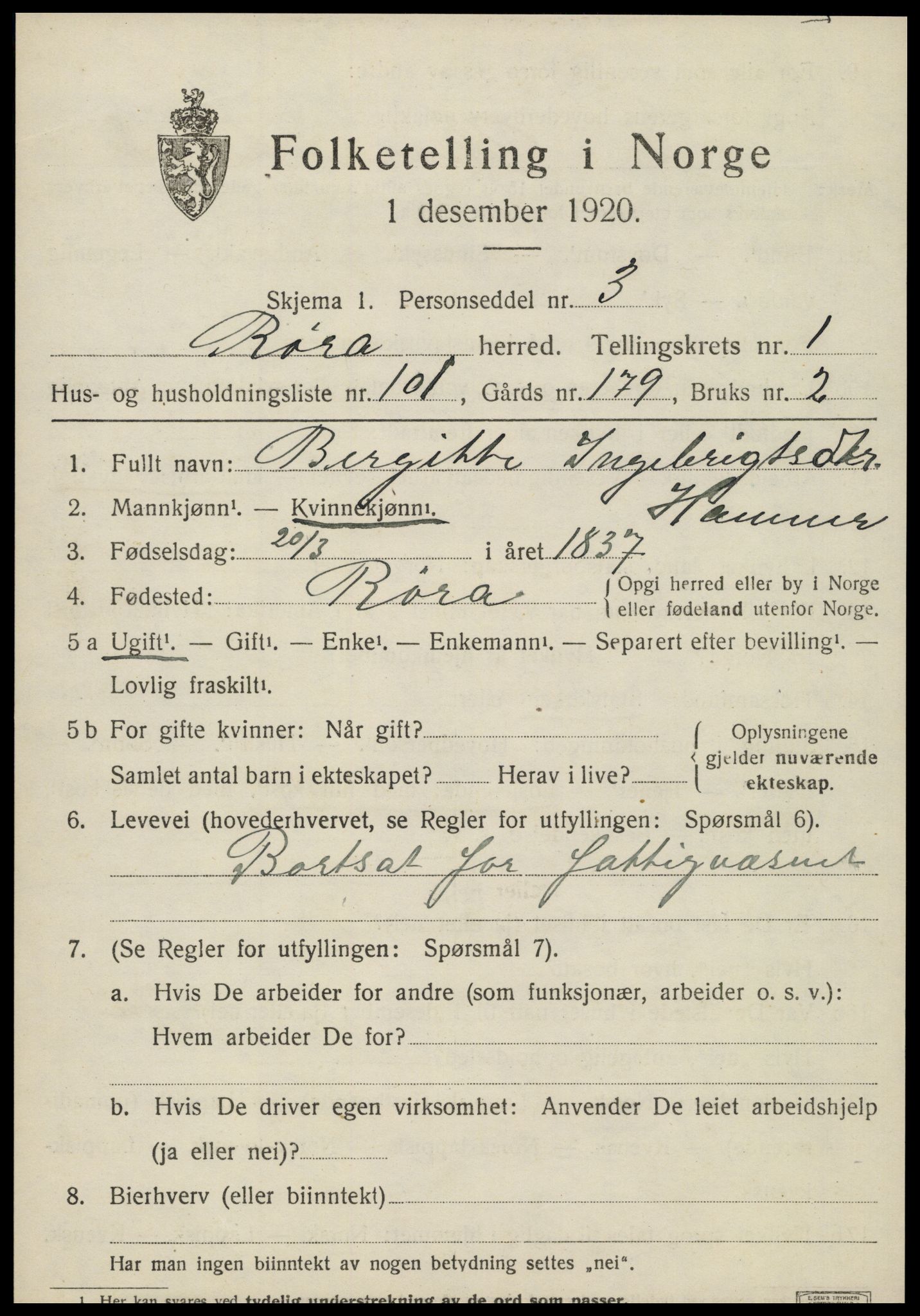 SAT, 1920 census for Røra, 1920, p. 1493