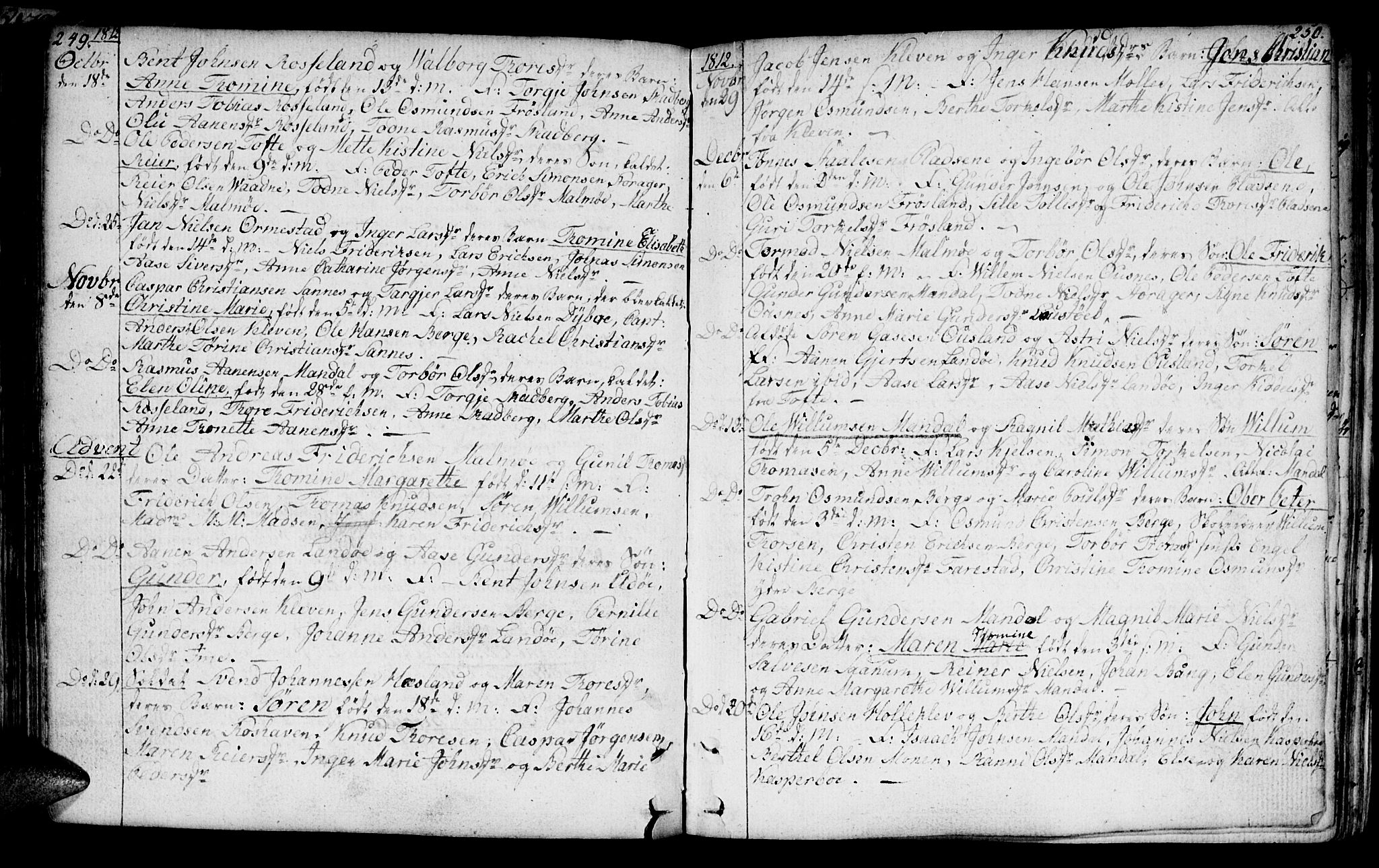 Mandal sokneprestkontor, SAK/1111-0030/F/Fa/Faa/L0008: Parish register (official) no. A 8, 1794-1817, p. 249-250