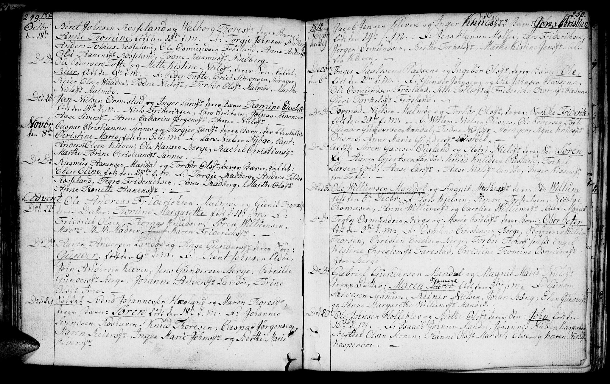 Mandal sokneprestkontor, AV/SAK-1111-0030/F/Fa/Faa/L0008: Parish register (official) no. A 8, 1794-1817, p. 249-250