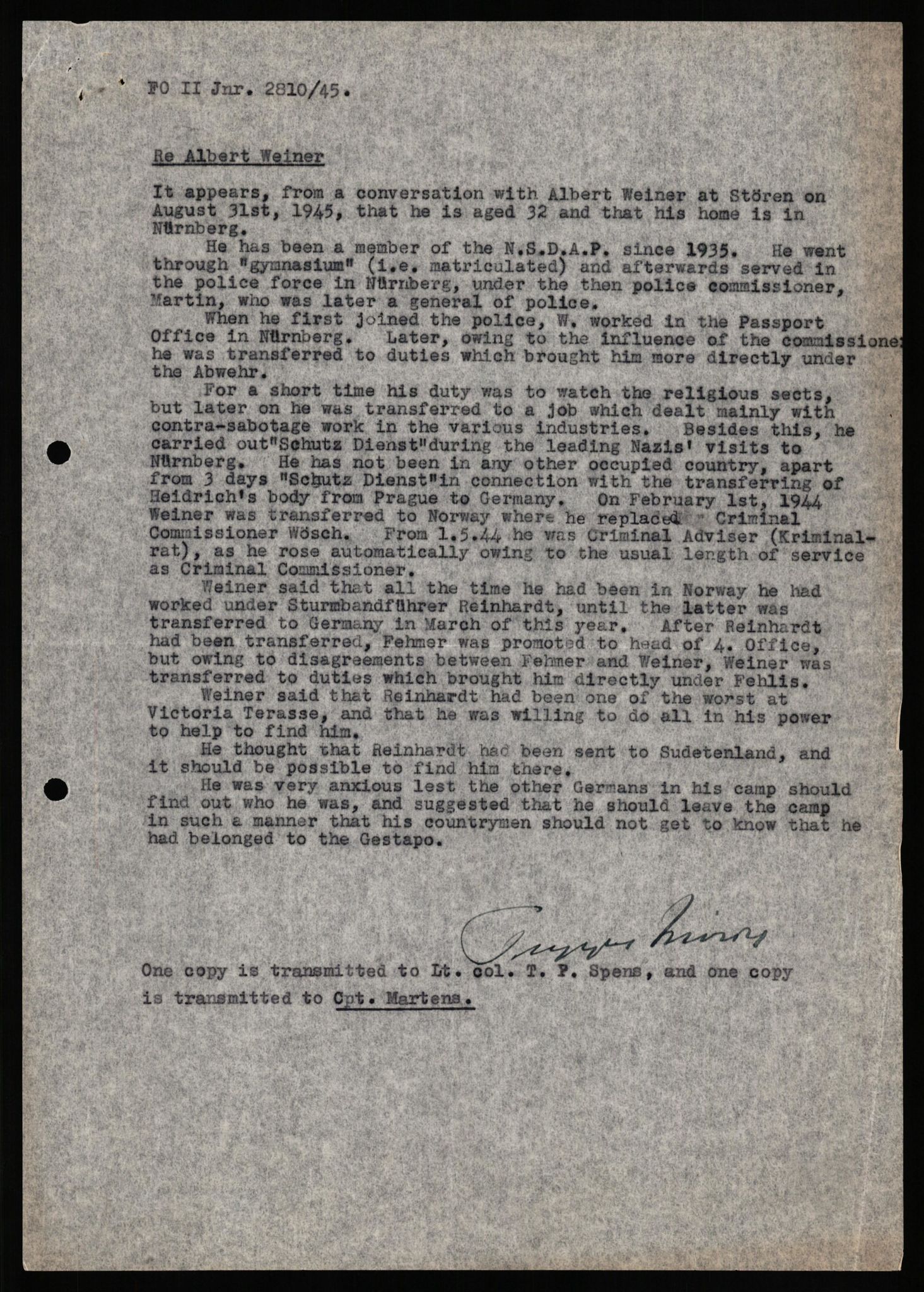 Forsvaret, Forsvarets overkommando II, AV/RA-RAFA-3915/D/Db/L0035: CI Questionaires. Tyske okkupasjonsstyrker i Norge. Tyskere., 1945-1946, p. 226