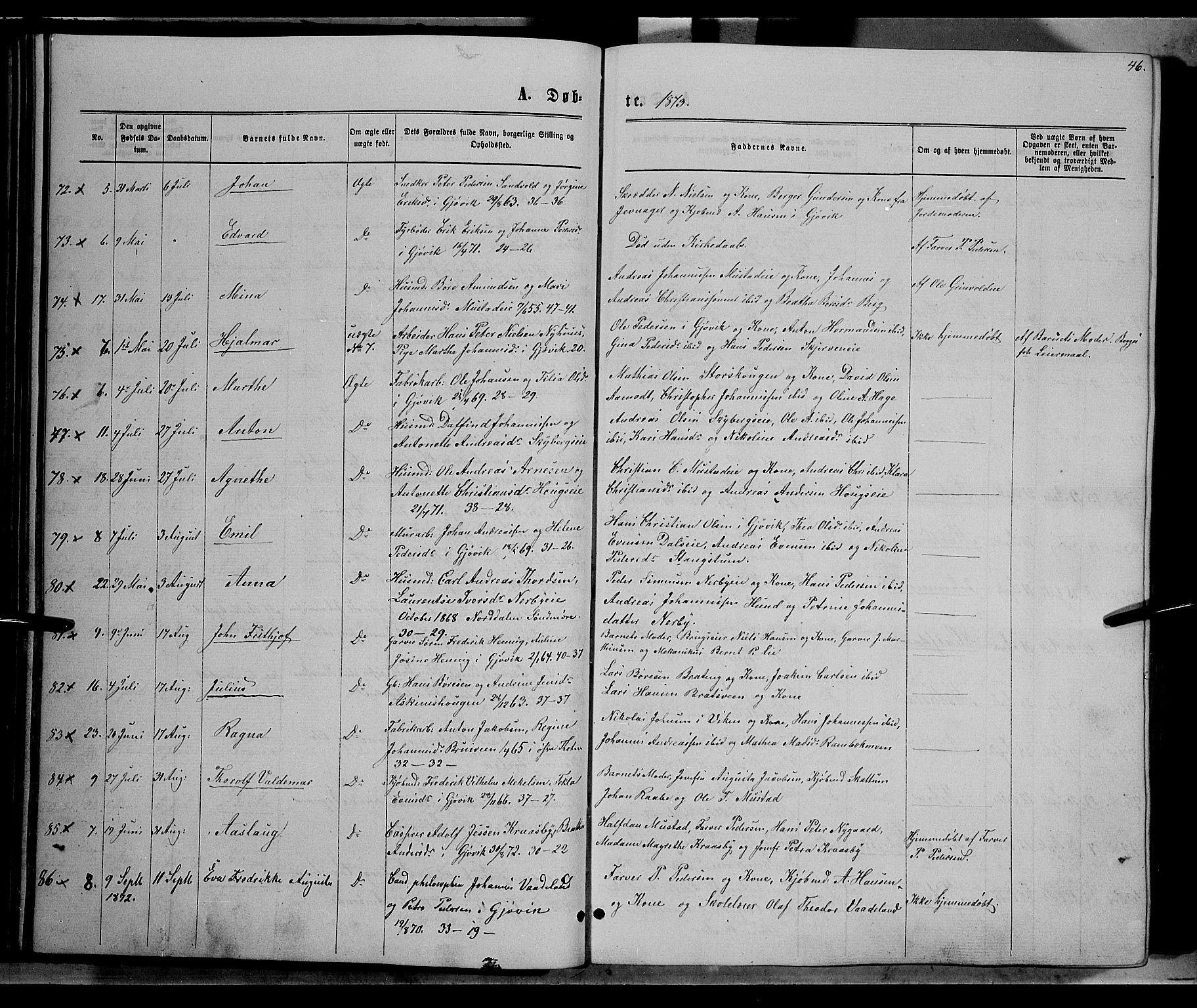 Vardal prestekontor, AV/SAH-PREST-100/H/Ha/Hab/L0006: Parish register (copy) no. 6, 1869-1881, p. 46