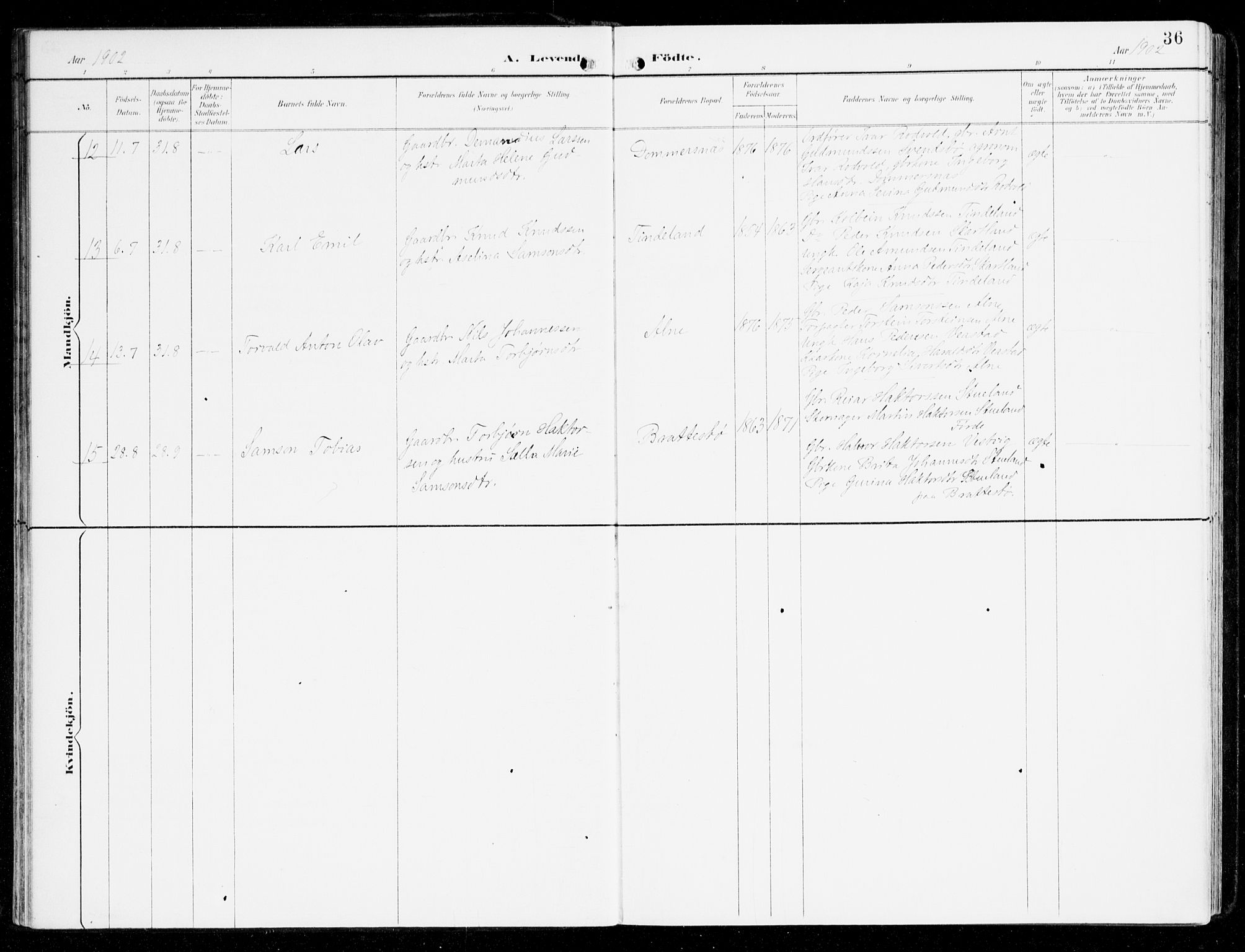 Sveio Sokneprestembete, AV/SAB-A-78501/H/Haa: Parish register (official) no. D 2, 1894-1916, p. 36