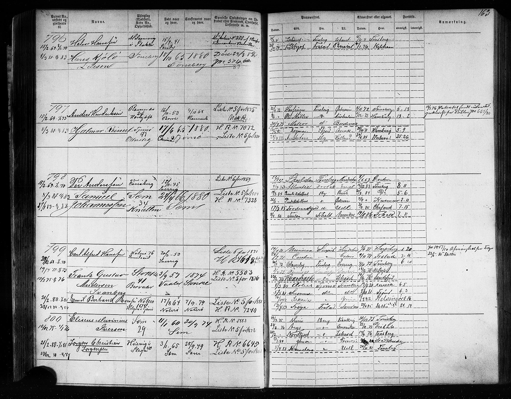 Tønsberg innrulleringskontor, SAKO/A-786/F/Fb/L0006: Annotasjonsrulle Patent nr. 1-2635, 1868-1877, p. 164