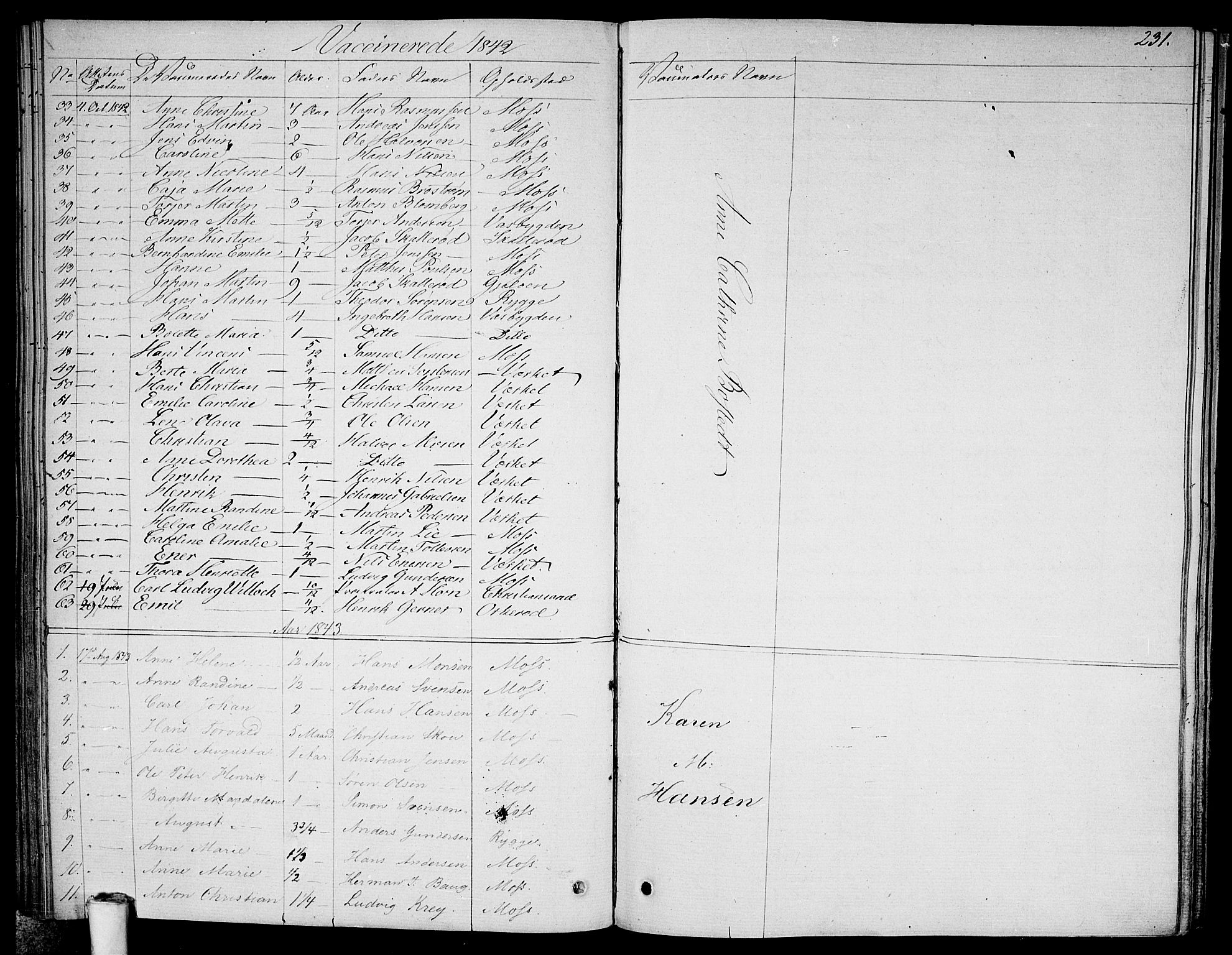 Moss prestekontor Kirkebøker, AV/SAO-A-2003/F/Fa/L0006: Parish register (official) no. I 6, 1829-1844, p. 231