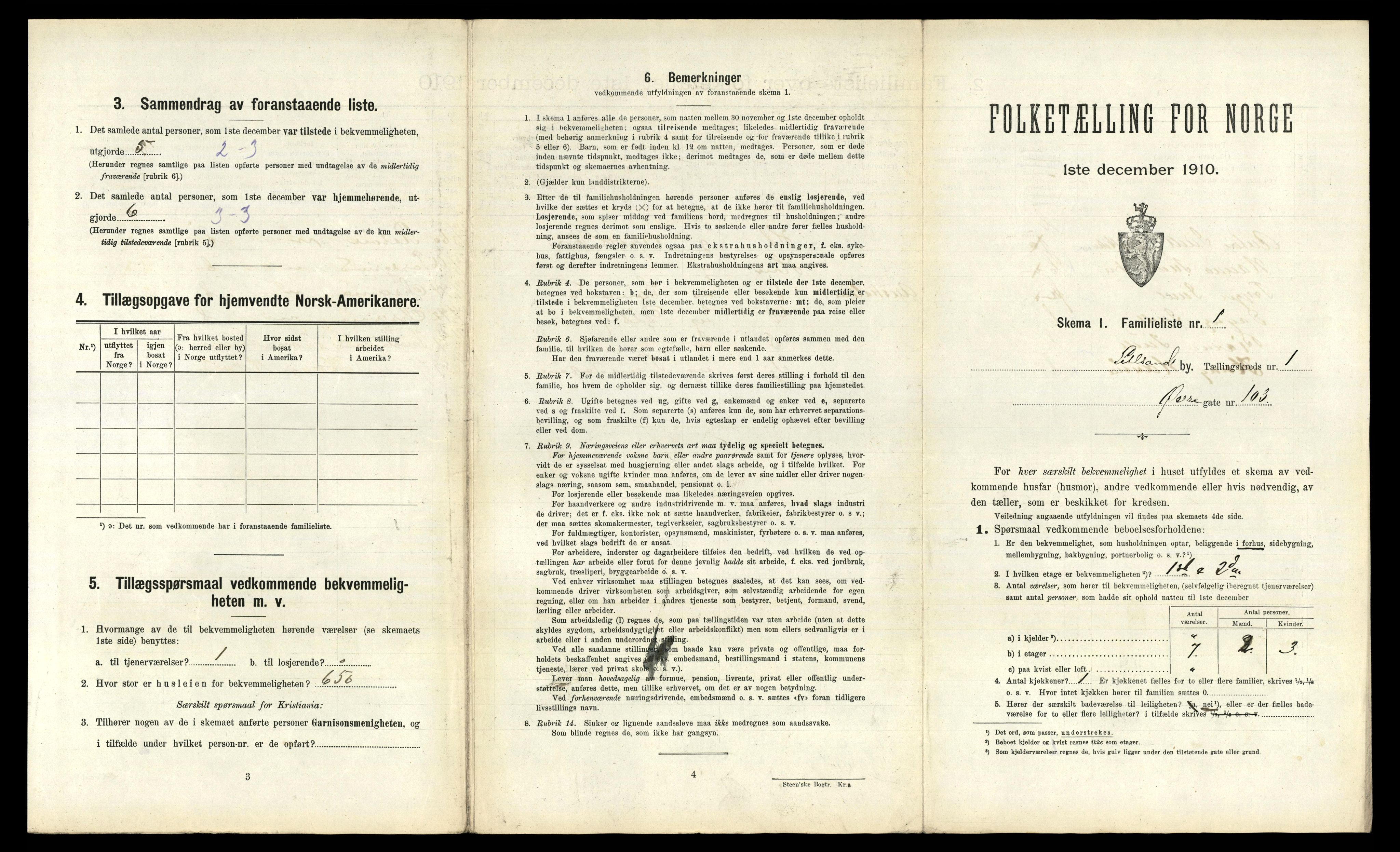 RA, 1910 census for Lillesand, 1910, p. 452