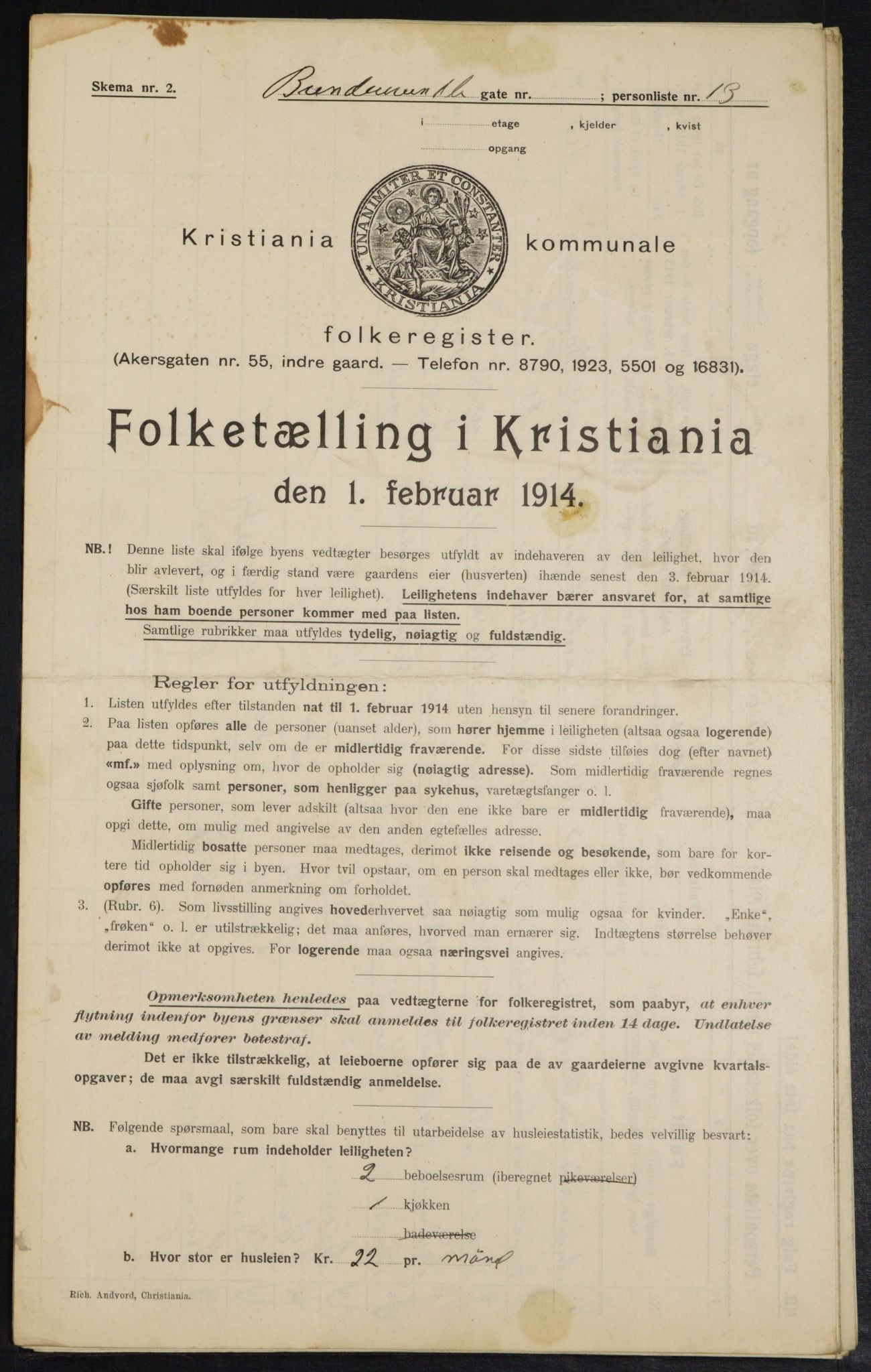 OBA, Municipal Census 1914 for Kristiania, 1914, p. 8685