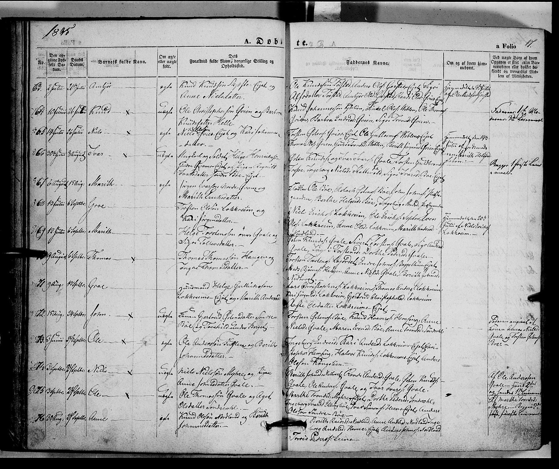 Vang prestekontor, Valdres, SAH/PREST-140/H/Ha/L0005: Parish register (official) no. 5, 1831-1845, p. 17