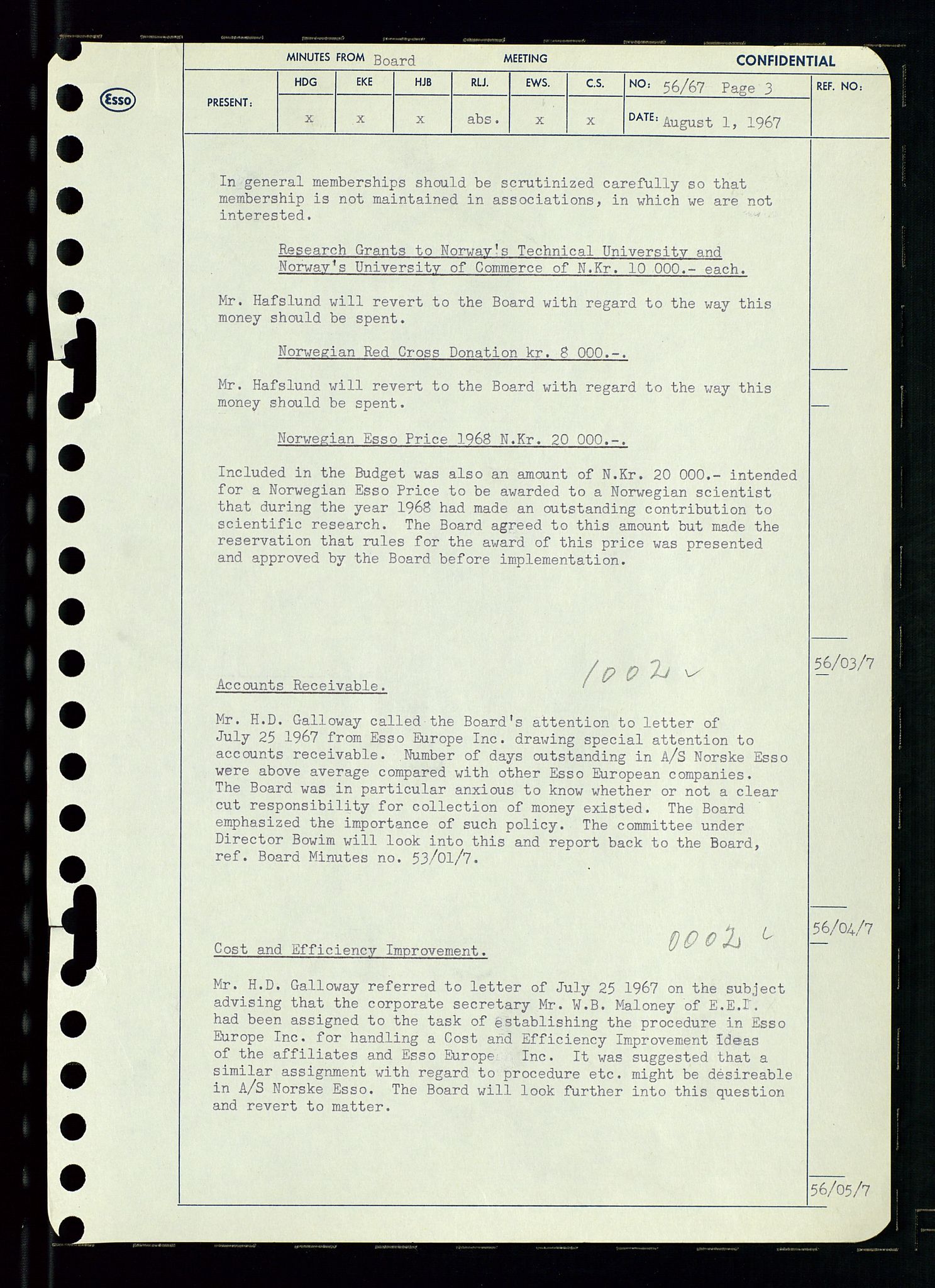 Pa 0982 - Esso Norge A/S, AV/SAST-A-100448/A/Aa/L0002/0003: Den administrerende direksjon Board minutes (styrereferater) / Den administrerende direksjon Board minutes (styrereferater), 1967, p. 117