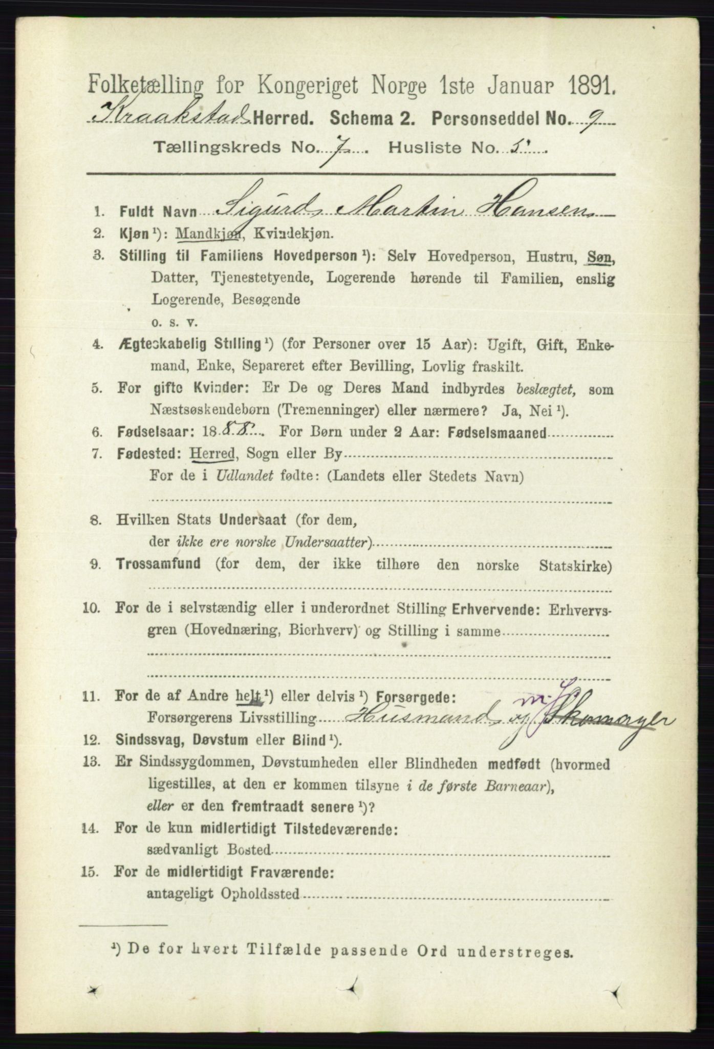 RA, 1891 census for 0212 Kråkstad, 1891, p. 3382