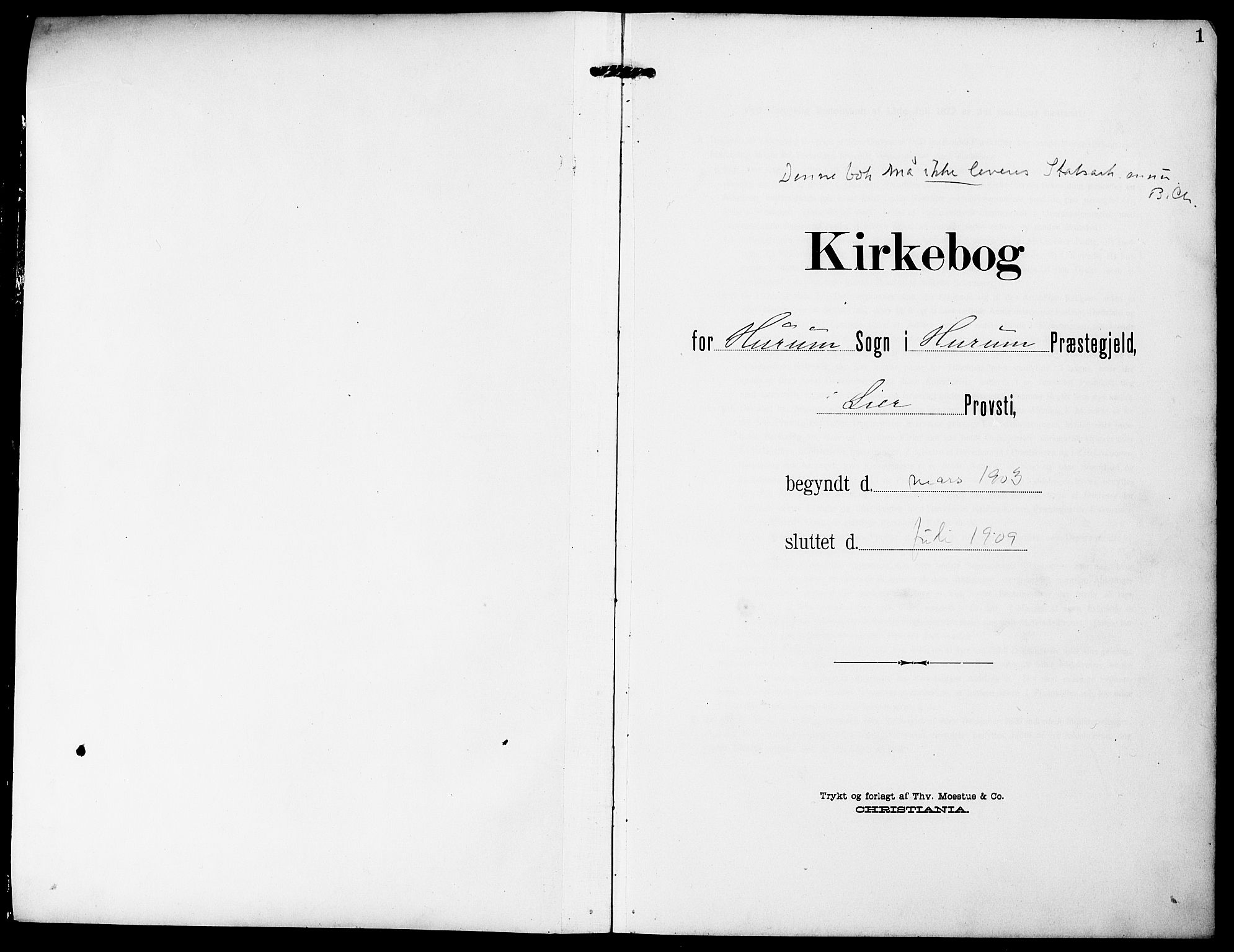 Hurum kirkebøker, AV/SAKO-A-229/G/Ga/L0004: Parish register (copy) no. I 4, 1904-1909, p. 1