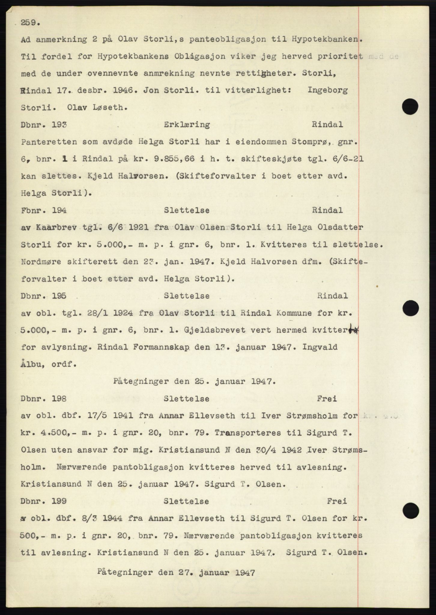 Nordmøre sorenskriveri, SAT/A-4132/1/2/2Ca: Mortgage book no. C82b, 1946-1951, Diary no: : 193/1947