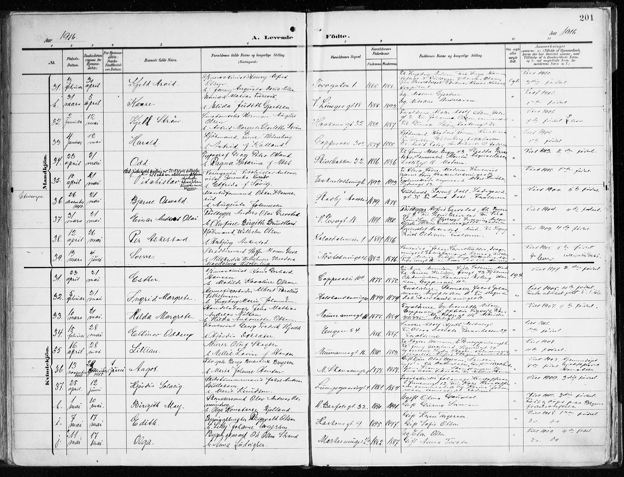 Domkirken sokneprestembete, SAB/A-74801/H/Haa/L0025: Parish register (official) no. B 8, 1903-1925, p. 201