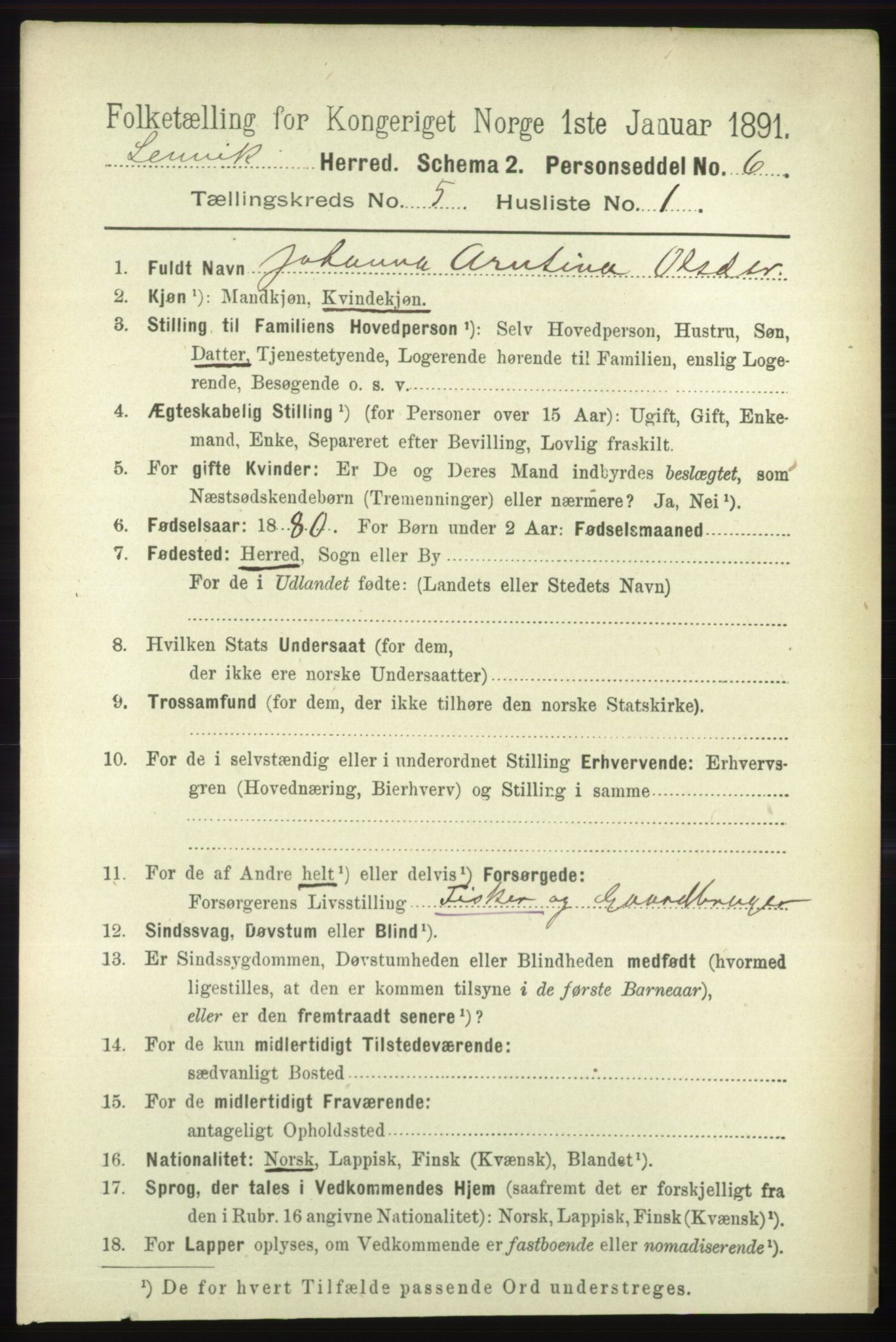 RA, 1891 census for 1931 Lenvik, 1891, p. 2554