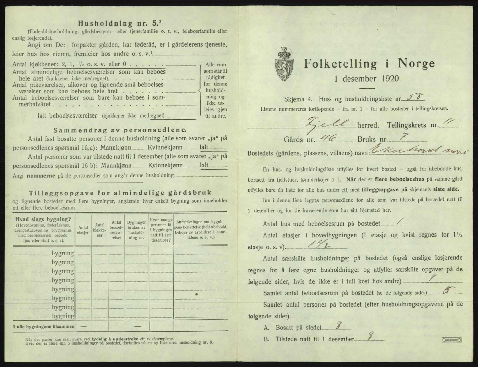 SAB, 1920 census for Fjell, 1920, p. 1323